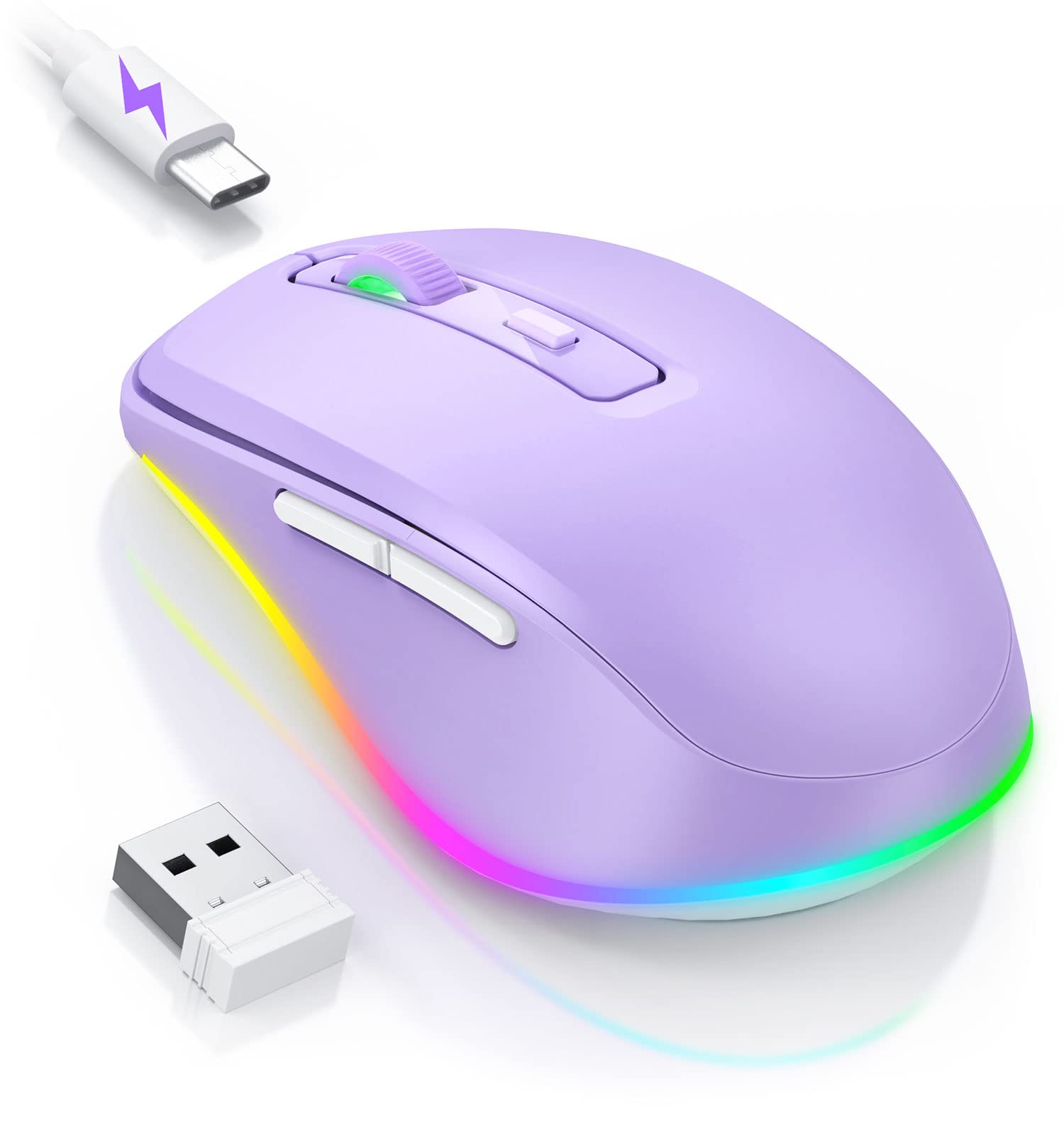 Wireless Mouse Jiggler with Undetectable Random Movement - Rechargeable LED Mouse Mover for Laptop, Keeps Computer Awake (Purple) - Perfect for Remote Work, Online Meetings, and Preventing Sleep Mode