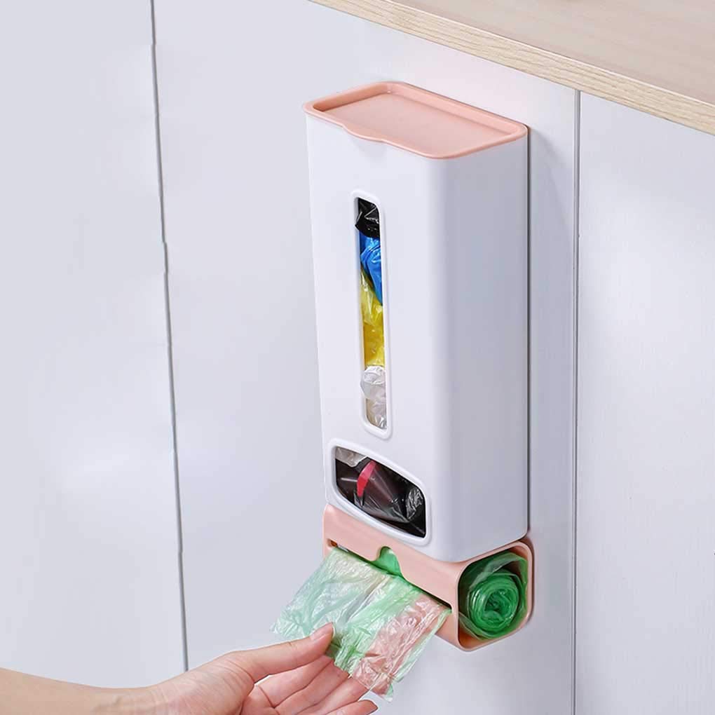 Wall-Mounted Plastic Bag Dispenser & Organizer - Space-Saving Grocery/Garbage Bag Storage Box for Kitchen, Pantry, Retail Stores & Warehouses (Upgraded Pink, 1 Pack) - Perfect for Home Organization & Commercial Use