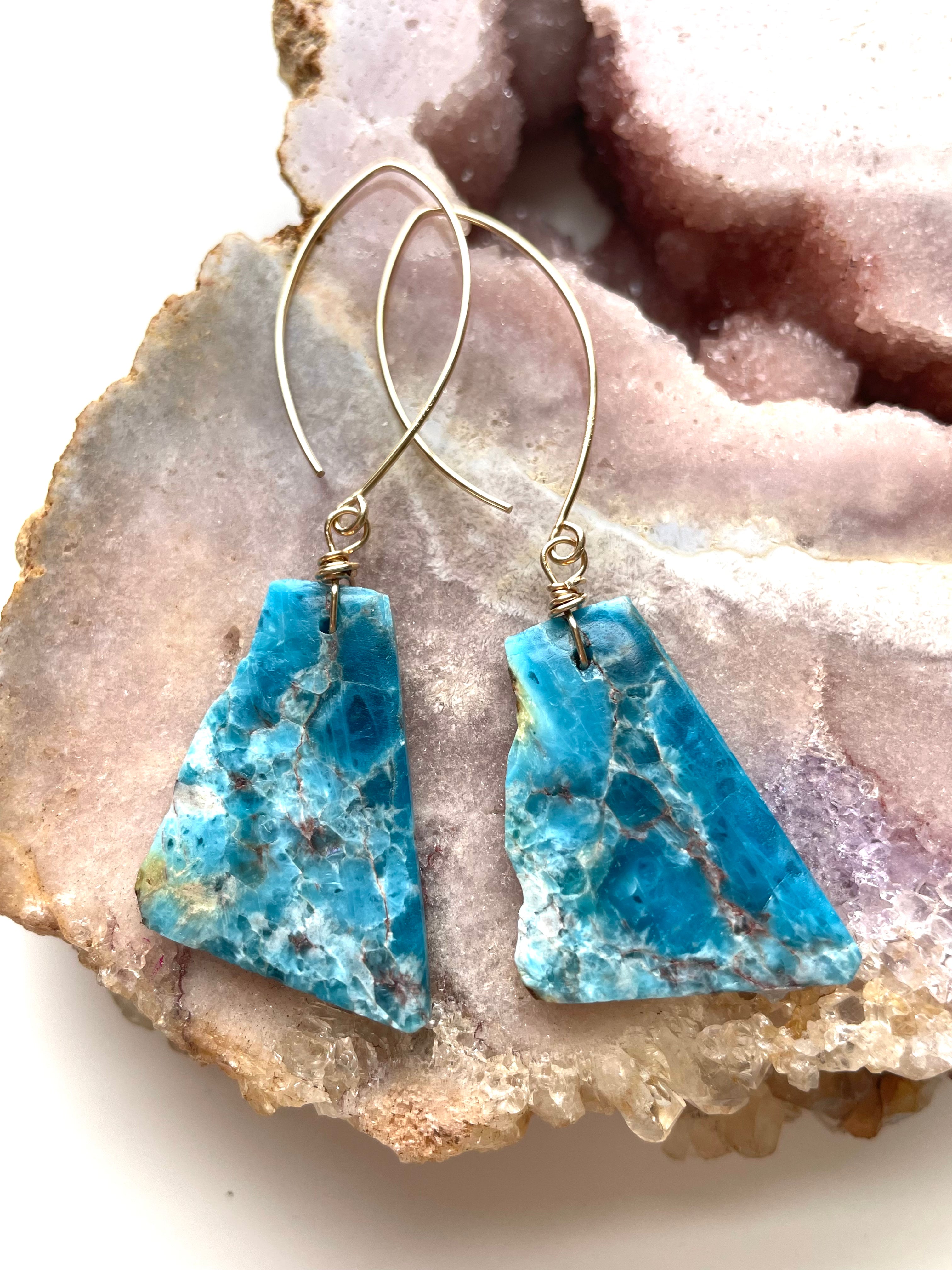 Blue Apatite Statement Earrings - Gold Filled Dangle Earrings for Women | Elegant Jewelry for Parties, Weddings & Special Occasions