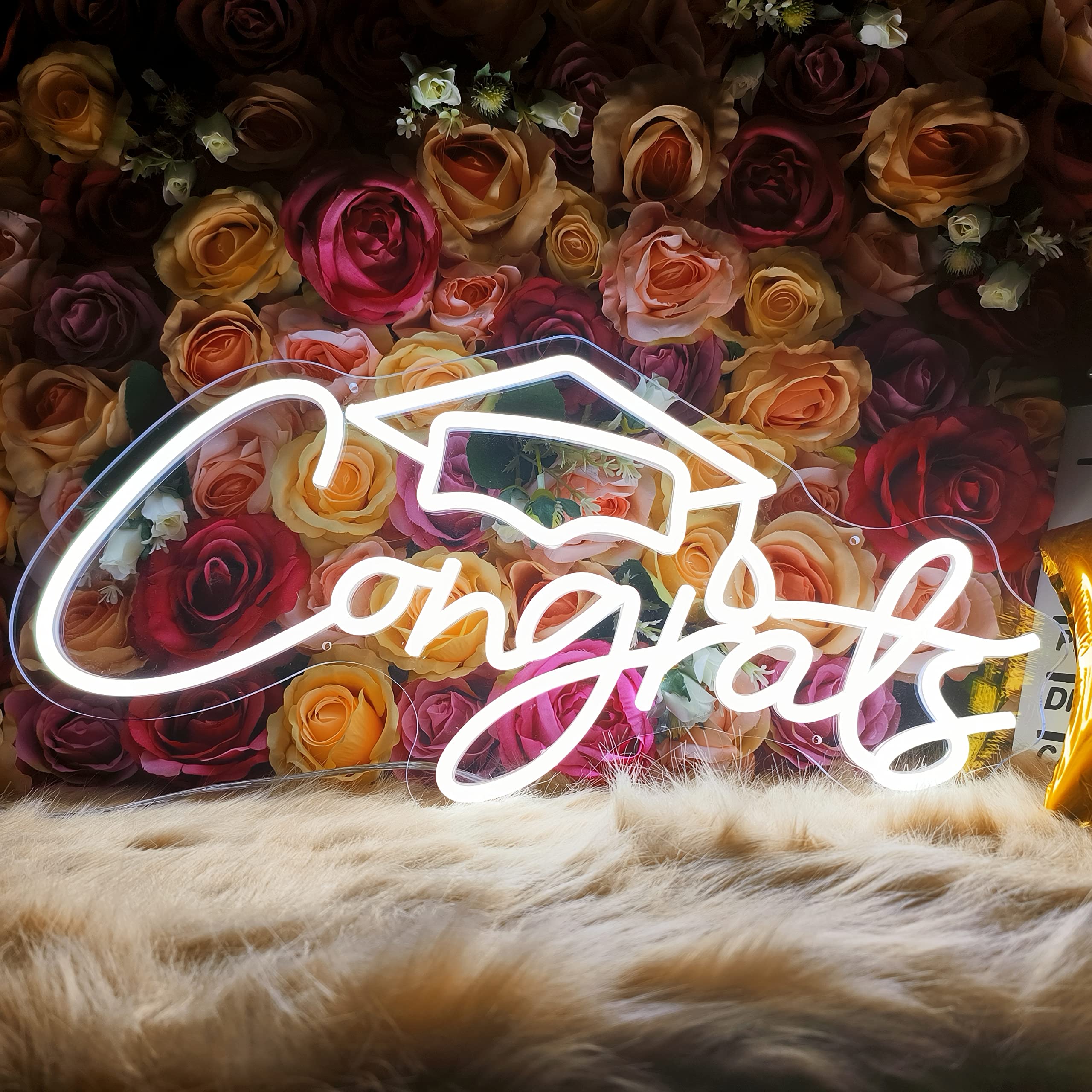 19.6 Inch White Congratulations Graduation Neon Sign - LED Wall Decor for Parties, Weddings & Events - Durable 2022 Graduation Decoration with Hanging Kit - Perfect for Home, Office & Celebration Banner
