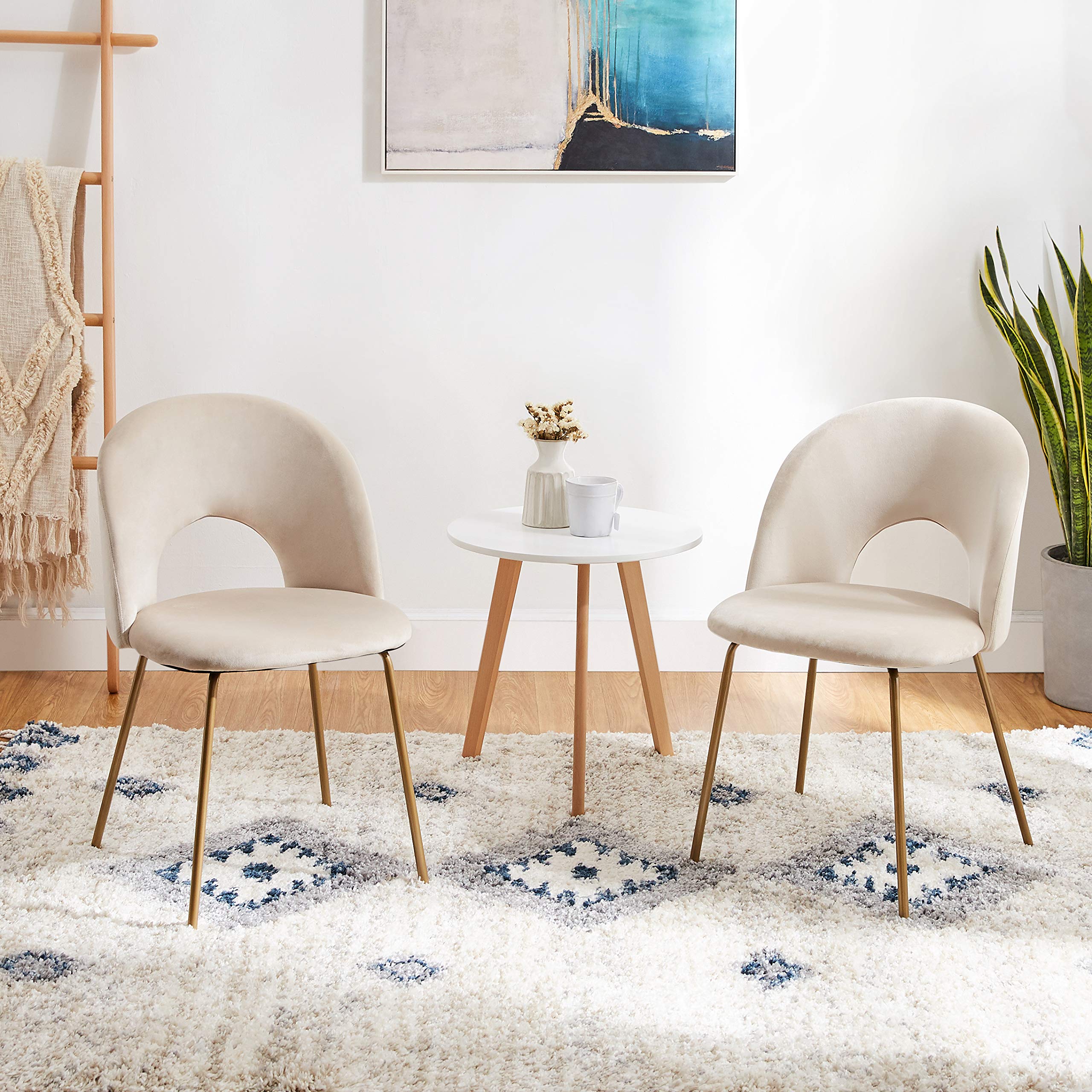 Velvet Dining Chairs with Metal Legs - Set of 2 Beige Kitchen Chairs for Dining Room, Living Room & Home Office | Modern Comfort Seating for Small Spaces