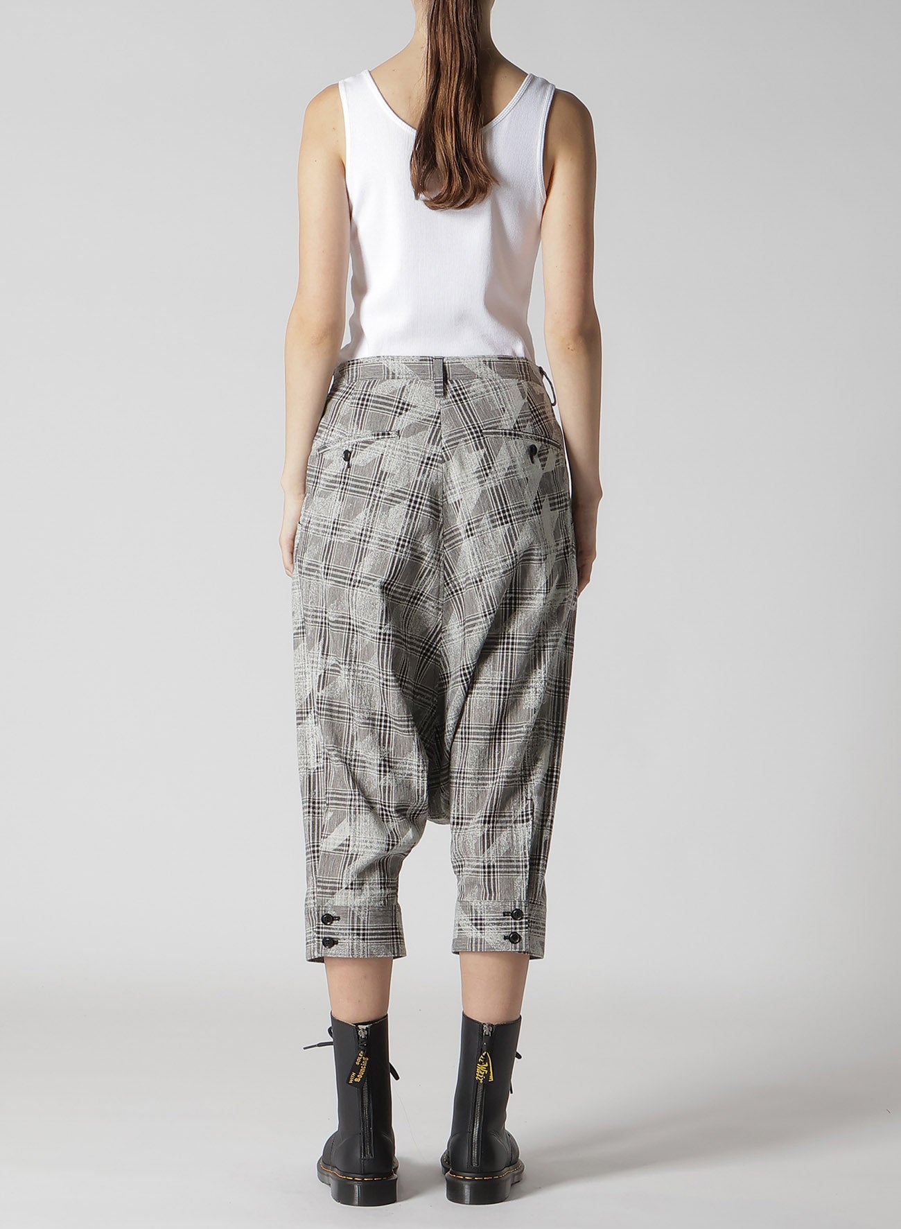 Stylish Cotton Linen Plaid Houndstooth Sarouel Pants with Cuffed Hem - Perfect for Casual Wear, Street Fashion & Boho Outfits