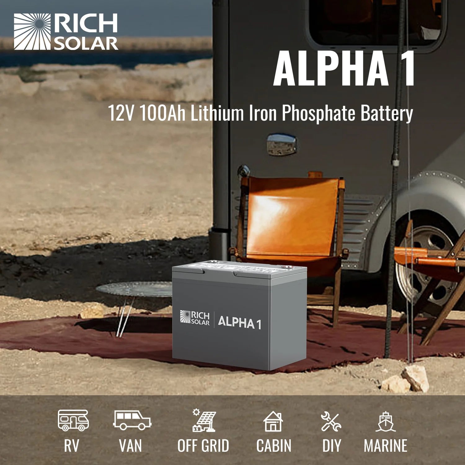 Rich Solar 12V 100Ah LiFePO4 Lithium Iron Phosphate Deep Cycle Battery with Built-in Heating & Bluetooth - Perfect for RV, Marine, Solar Power Systems & Off-Grid Applications