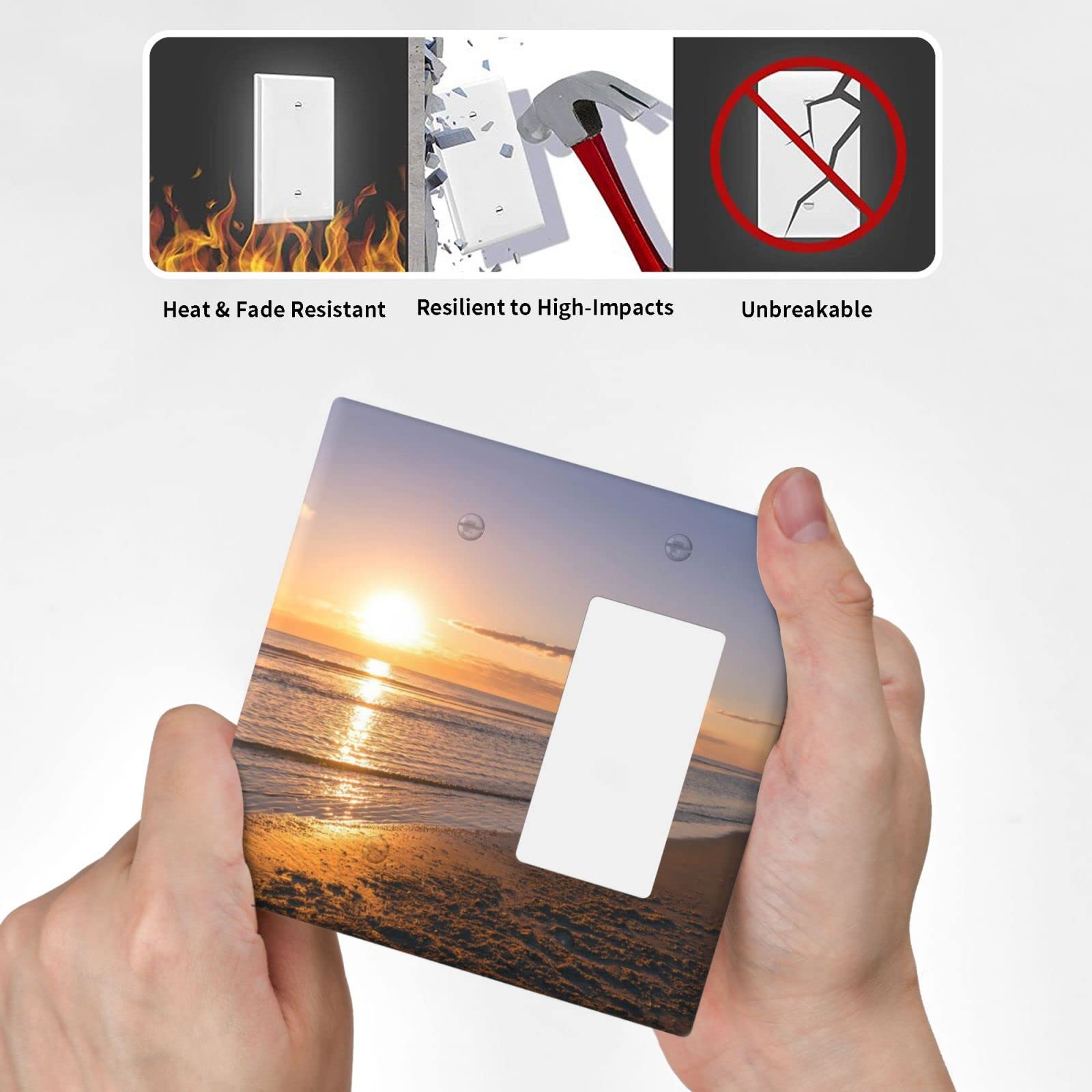 Beach Sunset Wall Plate - Single Blank Rocker 2 Gang Light Switch Cover - Decorative Switch Plate for Bedroom, Kitchen & Farmhouse - Perfect for Coastal, Boho & Rustic Home Decor