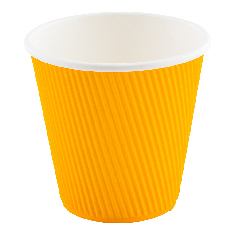 8 oz Yellow Ripple Wall Paper Coffee Cups - 500 Count Bulk Box (3.5