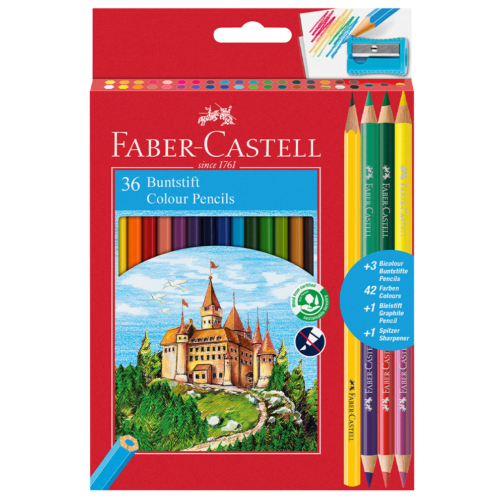 Faber-Castell Eco Colored Pencils Set - 36 Vibrant Colors + 3 Dual-Tip Pencils for Artists, Students & Adult Coloring - Perfect for Sketching, Drawing & DIY Crafts