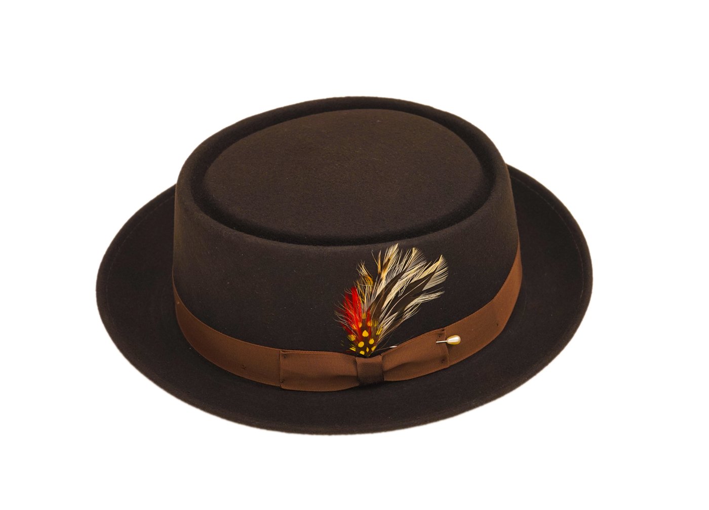 Stylish Men's 100% Wool Brown Pork Pie Hat - Classic Fedora for Casual Outfits & Vintage Fashion