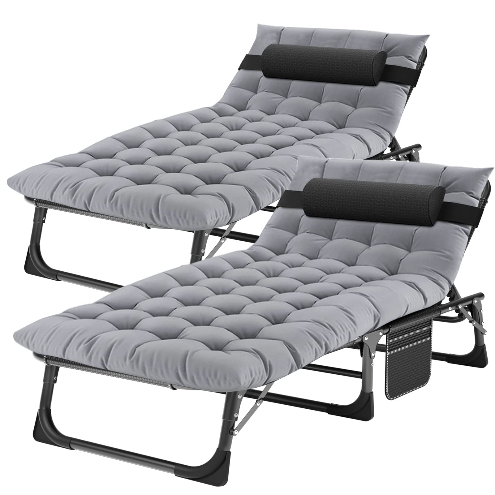 ABORON 5-Position Adjustable Folding Camping Cot for Adults - Portable Outdoor Sleeping Cot with Pillow, Reclining Lounge Chair for Beach, Pool, Lawn, Backyard & Camping - Perfect for Sunbathing, Relaxing & Travel