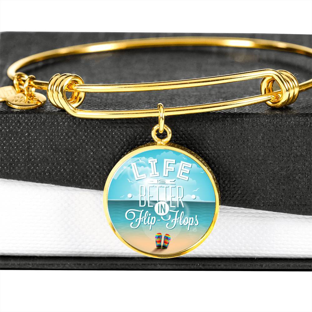 Life is Better in Flip Flops Bangle Bracelet - Trendy Beach Jewelry for Women - Perfect for Summer Vacations, Pool Parties & Casual Outfits
