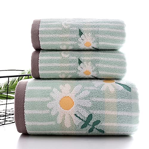 **Minyose Jacquard Daisy Bath Towel - Soft Absorbent Quick-Dry Towel for Adults, Green, One Size - Perfect for Bathroom, Spa, Beach & Travel**