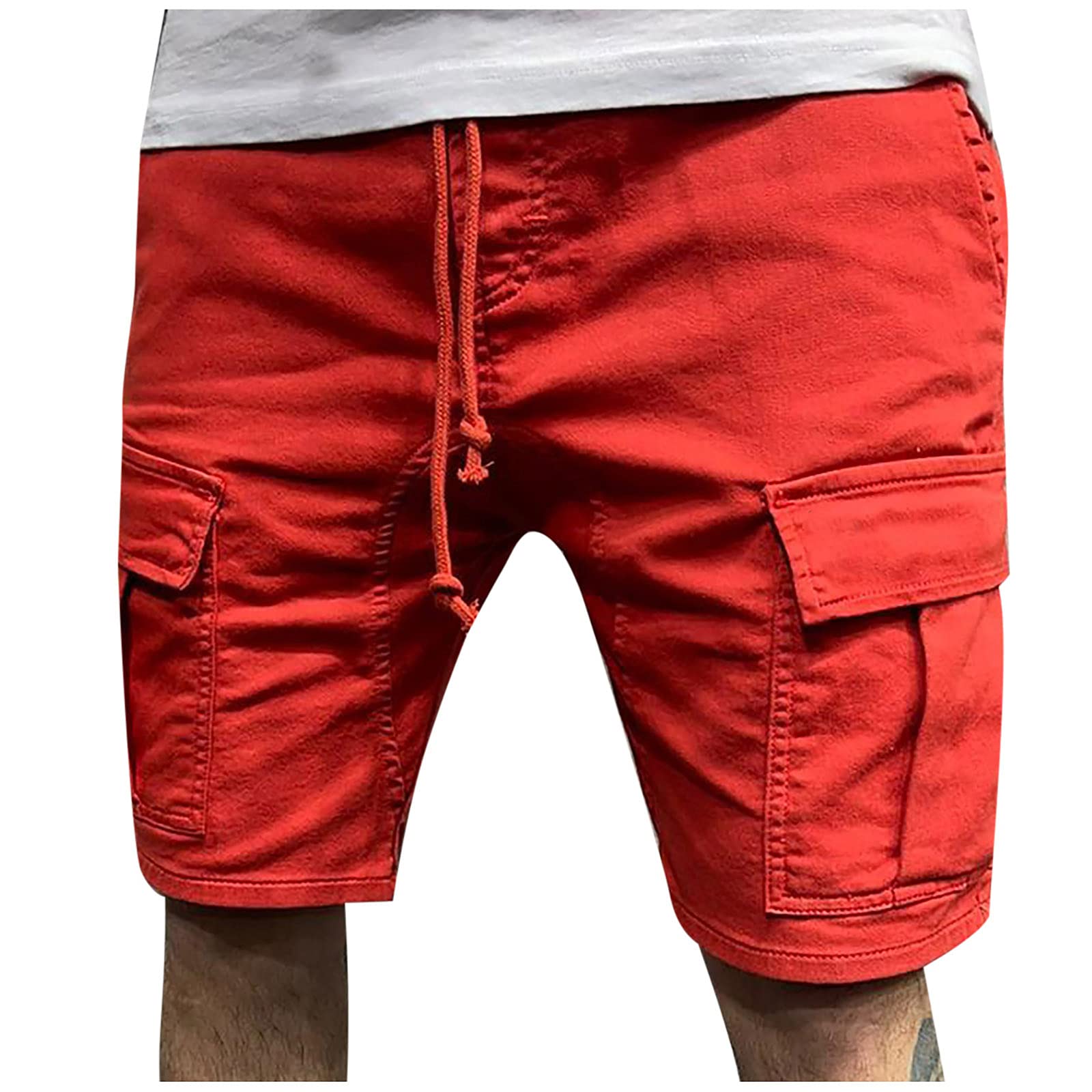 Men's Cargo Jogger Shorts - Solid Color Casual Drawstring Shorts with Pockets | Relaxed Fit for Summer, Workout, and Outdoor Activities