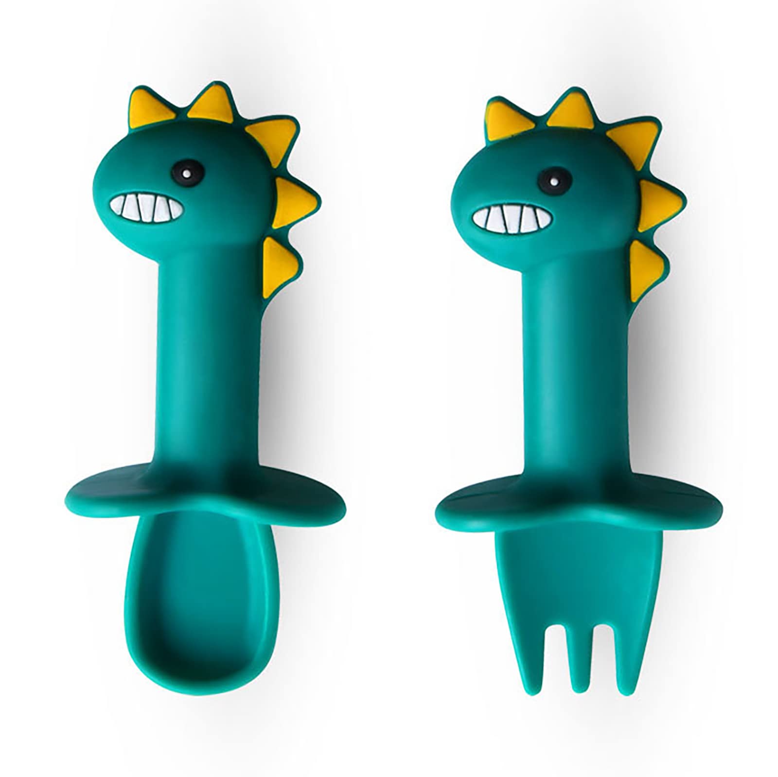 Dinosaur Silicone Utensil Set for Kids - BPA-Free, Unbreakable Fork & Spoon - Dishwasher Safe, Non-Toxic Baby Feeding Set - Perfect for Toddler Meals, Travel & Daycare