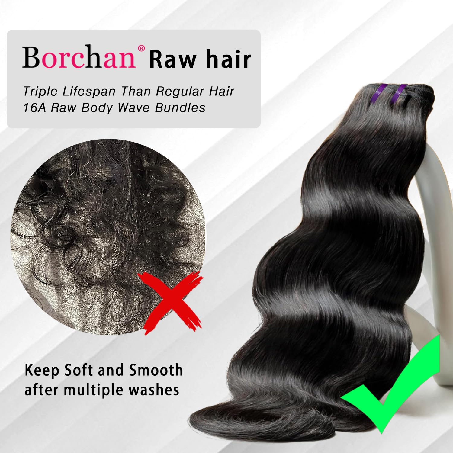 Borchan 4 Bundles Body Wave Human Hair Weave 14-20 Inch | 100% Unprocessed Brazilian Virgin Hair | 16A Grade Natural Black Color | Perfect for Sew-in Weaves, Wigs & Hair Extensions | Best for Salon & Home Use
