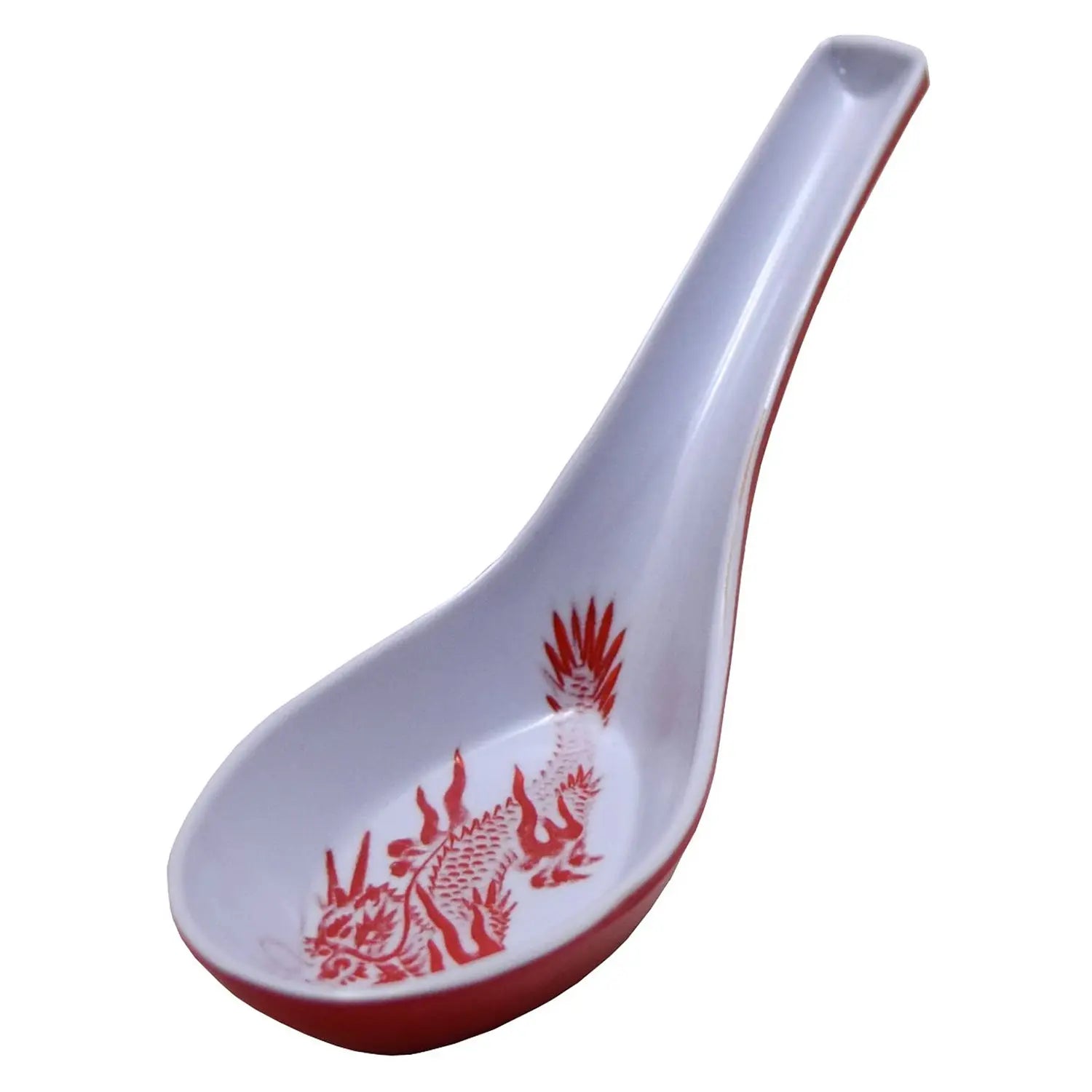 Entec Zuishou 14cm Red Dragon Melamine Ramen Spoon - Durable & Heat-Resistant for Asian Noodles, Soups, and Hot Dishes - Perfect for Ramen, Pho, and Udon