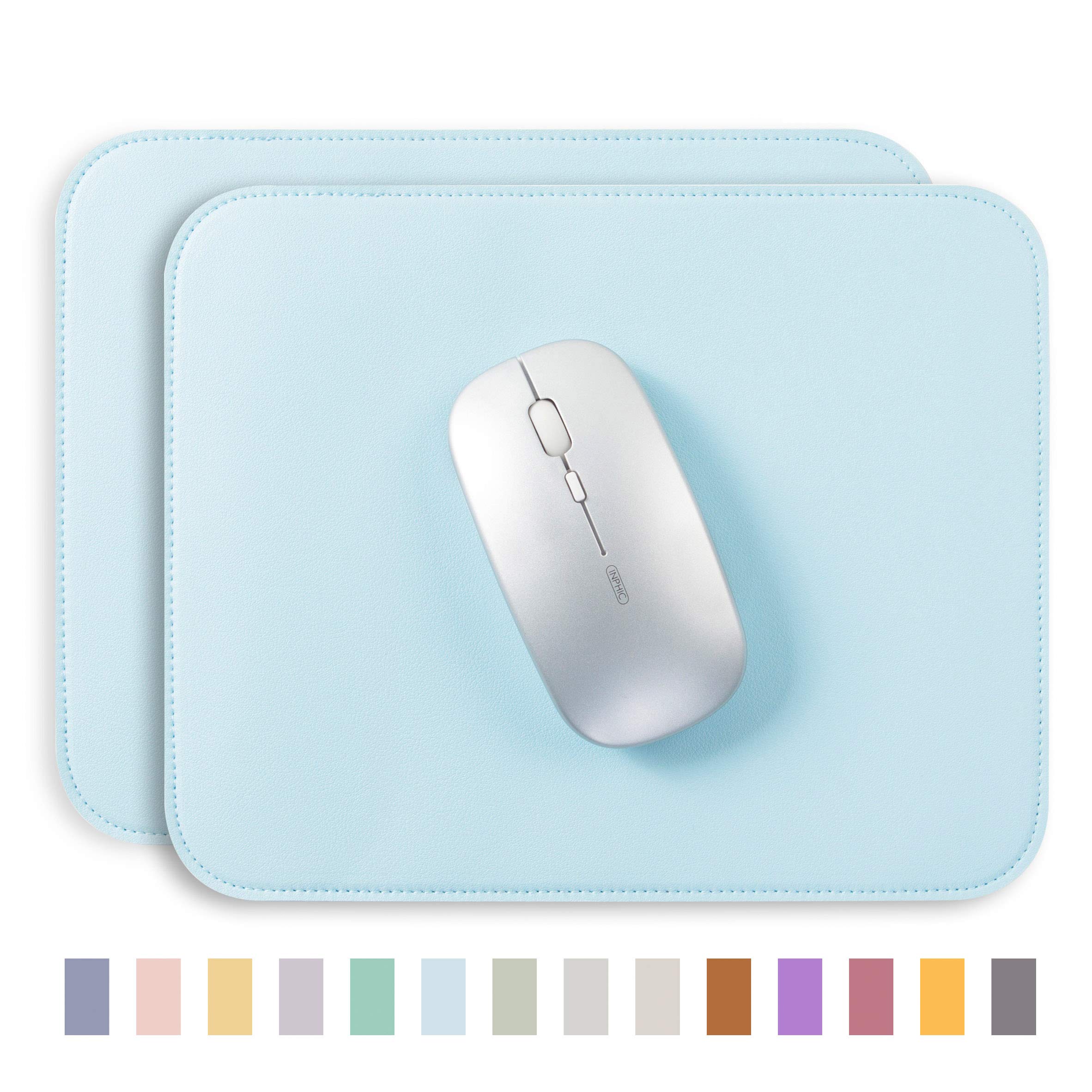 YSAGI 2 Pack Ultra Thin Waterproof PVC Leather Mouse Pad with Stitched Edges - Non-Slip Desk Mat for Computer, Laptop, Gaming & Office Use - Home & Workspace Accessories (7.87