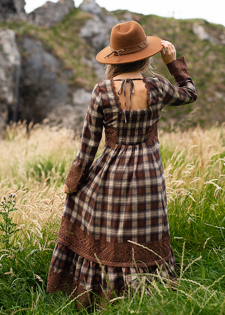 Rosi Dress in Cinnamon Tartan - Stylish Plaid Women's Dress for Fall & Winter | Perfect for Office, Date Night & Holiday Parties