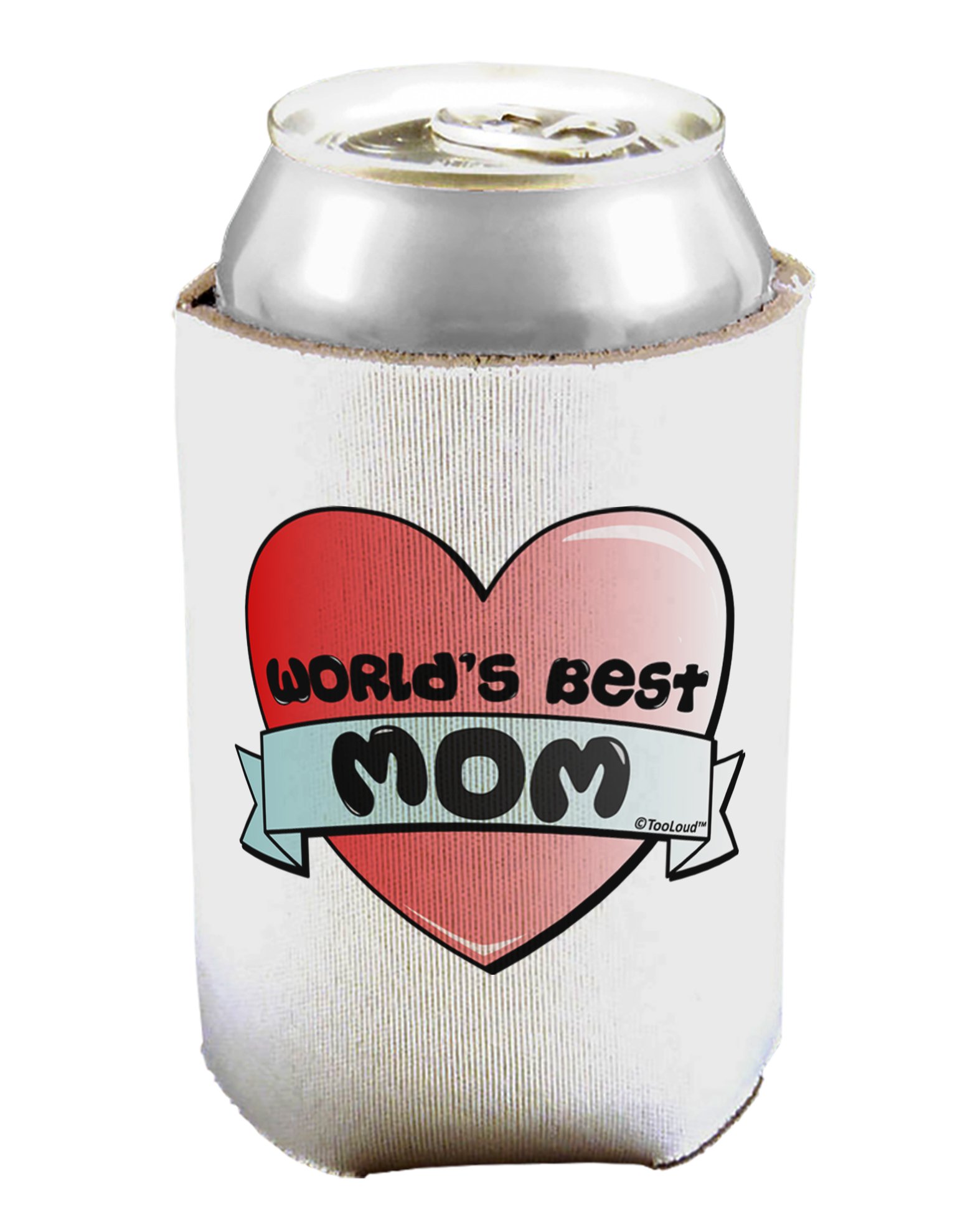 World's Best Mom Heart Banner Design Can & Bottle Insulator Cooler - 2 Pack Set for Beer, Soda & Beverages - Perfect for Mother's Day, Picnics & Outdoor Parties