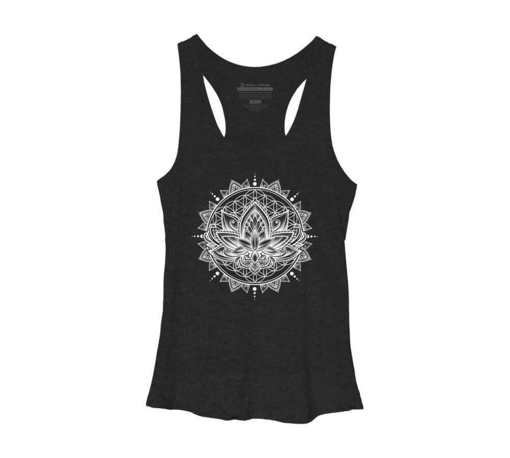 Design By Humans Women's Lotus Mandala White Racerback Tank Top - Yoga & Summer Fashion Wear - Breathable Workout & Casual Top
