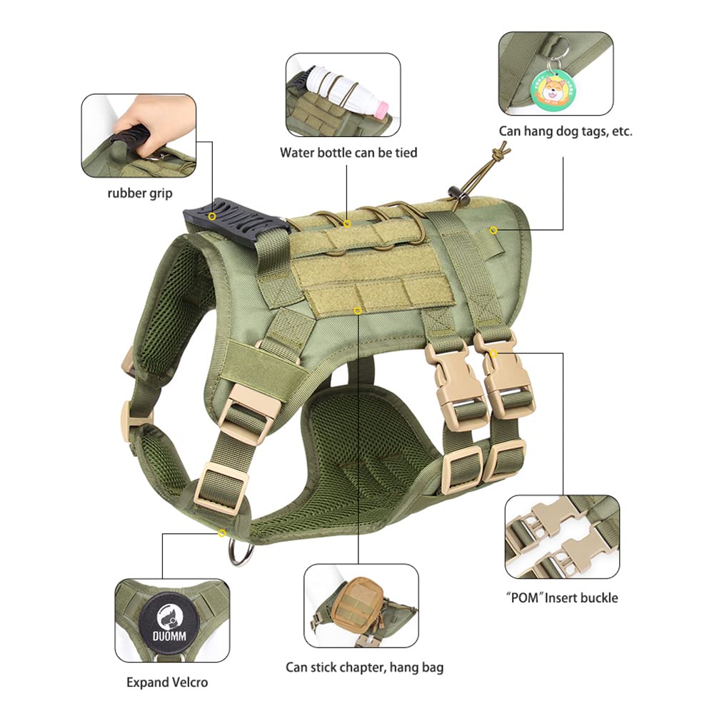Tactical No-Pull Dog Harness for Large & Medium Dogs - Military Service Vest with MOLLE Panel & Handle - Perfect for Hiking, Training, Hunting & Walking (Size L, Black) | Durable Outdoor Adventure Gear for Active Pets