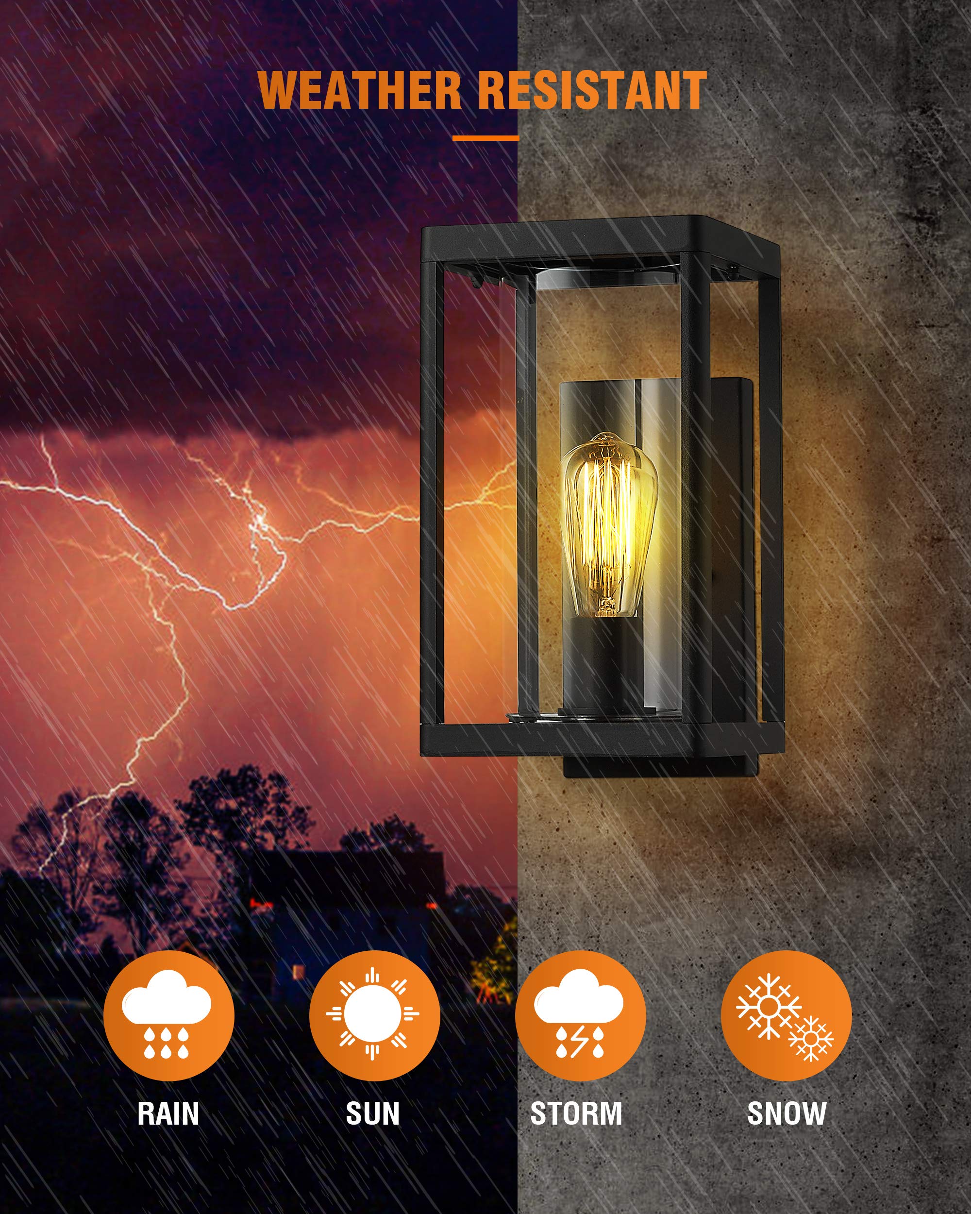 Beionxii Outdoor Wall Lights - Dusk to Dawn Sensor, Modern Exterior Wall Sconces for Porch & Patio, Black Cast Aluminum with Clear Cylinder Glass (2-Pack) - Perfect for Entryway, Garden & Backyard Lighting