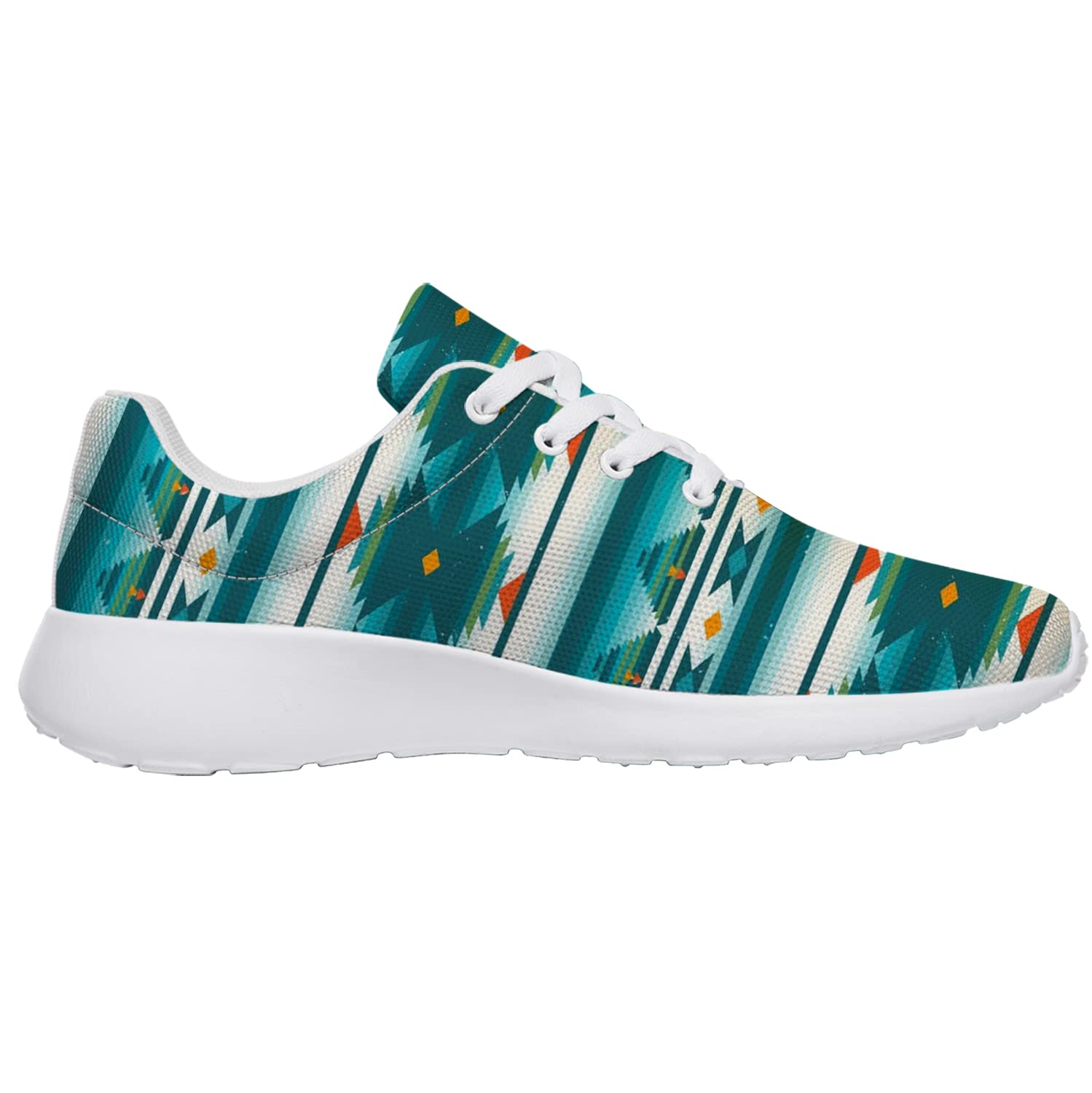Beige Green Aztec Print Running Shoes for Women & Men - Comfortable Walking Sneakers with Tribal Native Indian Design - US Size 11 Women/9.5 Men - Perfect for Jogging, Gym Workouts & Casual Wear