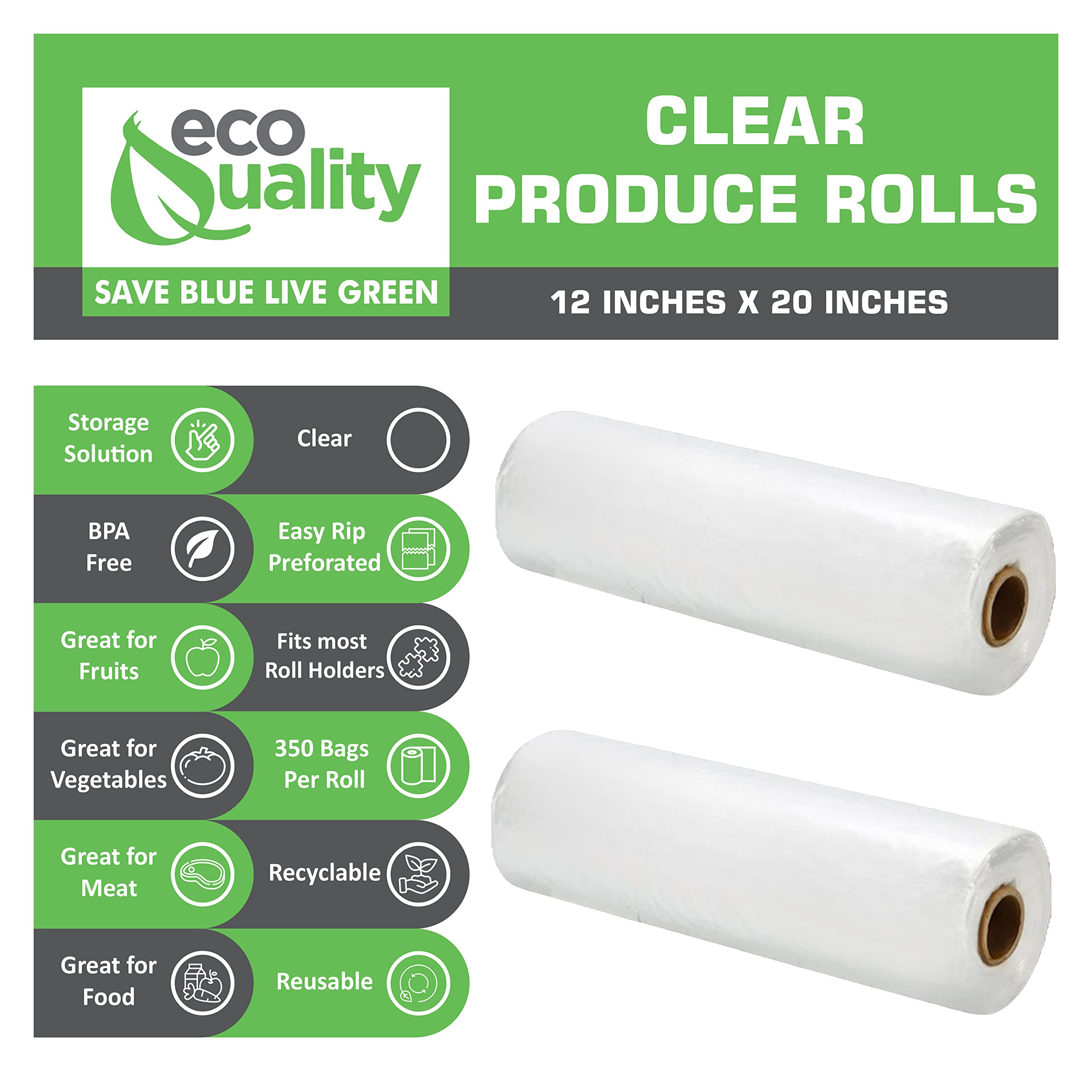 16 Rolls Clear Plastic Food Storage Bags 12x20 Inches - 340 Bags Per Roll for Fruits, Vegetables, Bread, Groceries | Perfect for Kitchen Organization, Supermarket Packaging & Bulk Food Storage