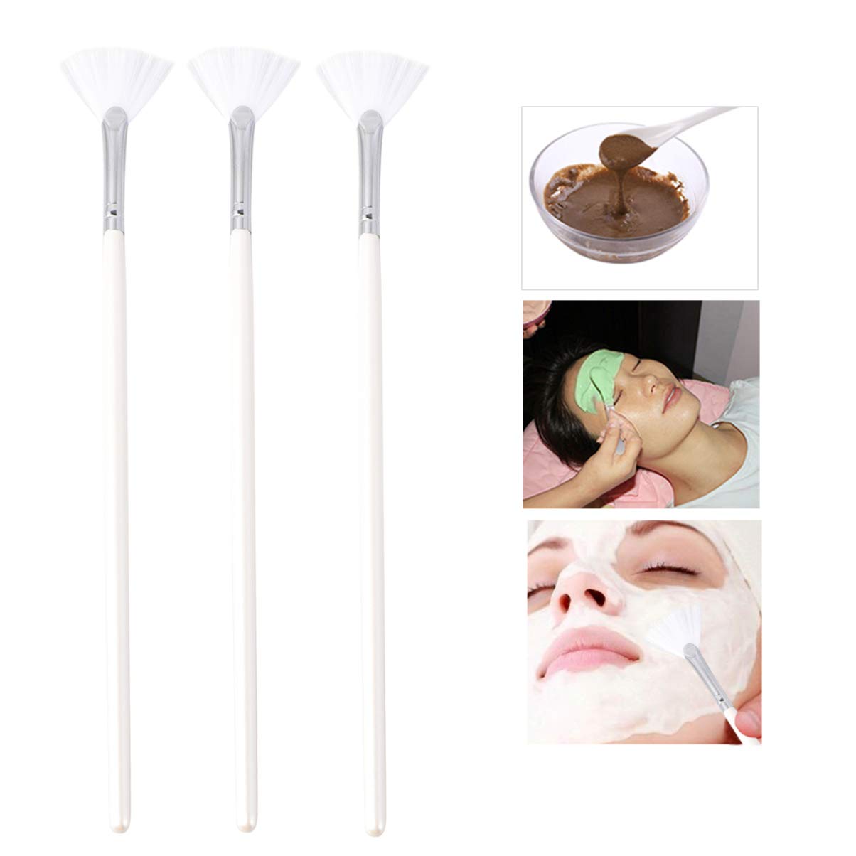 3pcs Soft Fan-Shaped Facial Mask Applicator with Long Handle - DIY Cosmetic Brush for Peel-Off & Sheet Masks - Perfect for At-Home Spa & Skincare Routine