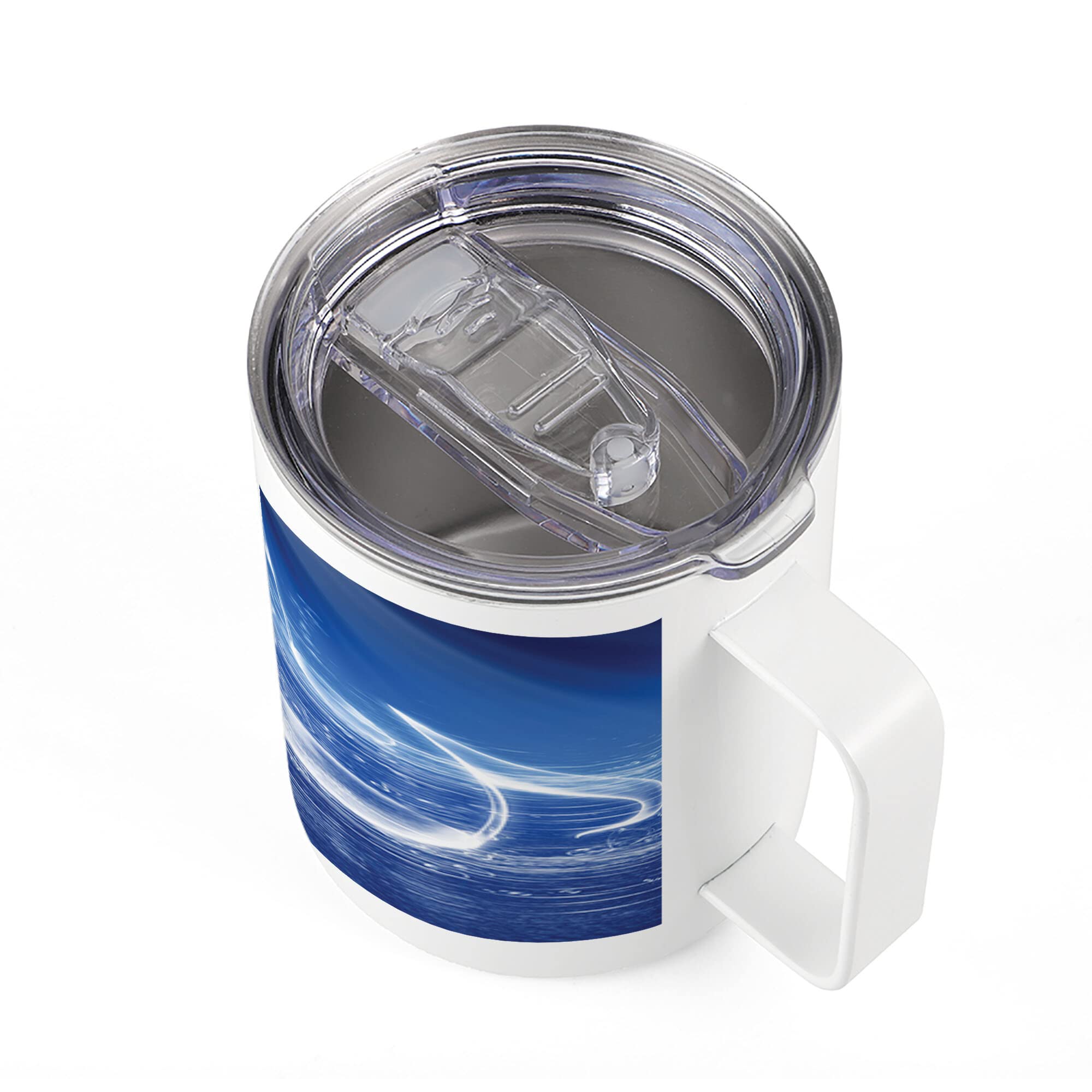 Ambesonne Music Themed 10 Oz Stainless Steel Vacuum Insulated Mug - Leakproof Travel Cup with Musical Notes & Dancing Waves Design - Perfect for Outdoor Hiking, Camping, Picnics & Office Use - Blue