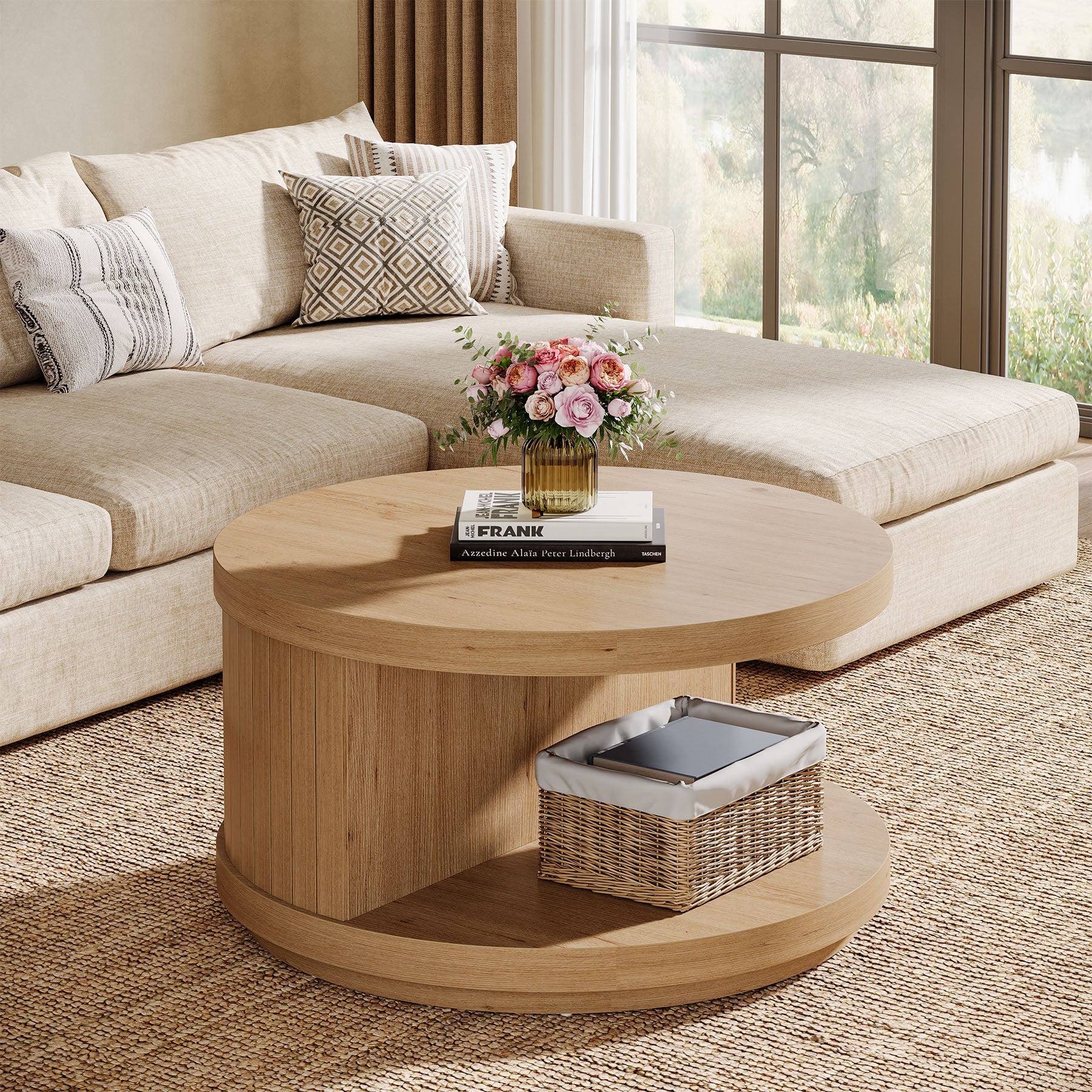 31.5 Inch Round Coffee Table with 2-Tier Storage - Modern Living Room Center Table for Home Decor, Perfect for Small Spaces & Entertaining Guests