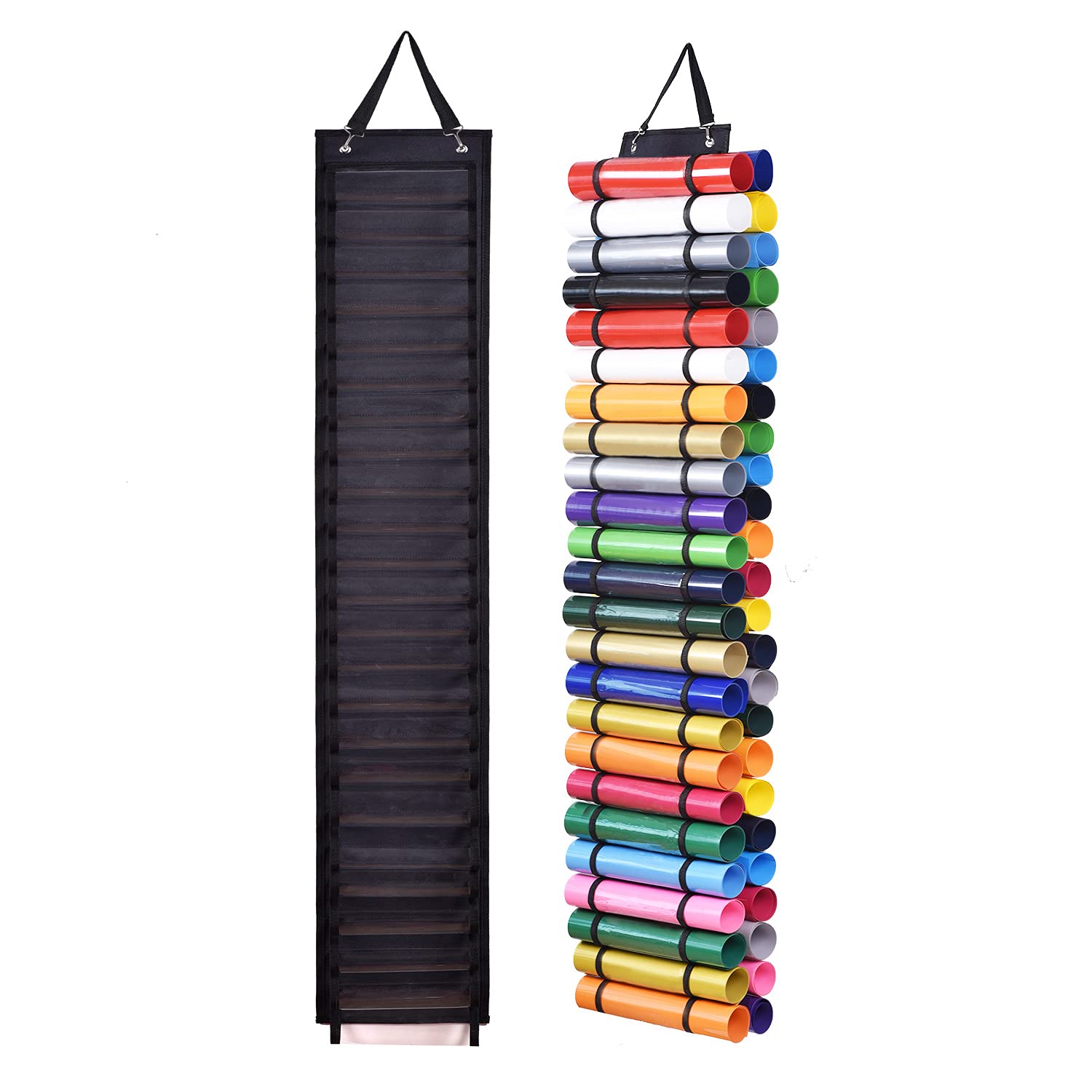 QXSMAHP 48 Compartment Vinyl Record Storage Organizer - Hanging Wall Mount or Over The Door Vinyl Roll Holder - Perfect for Vinyl Record Collectors & DJs (Black) - Ideal for Home Studios, Music Rooms & Vinyl Collections
