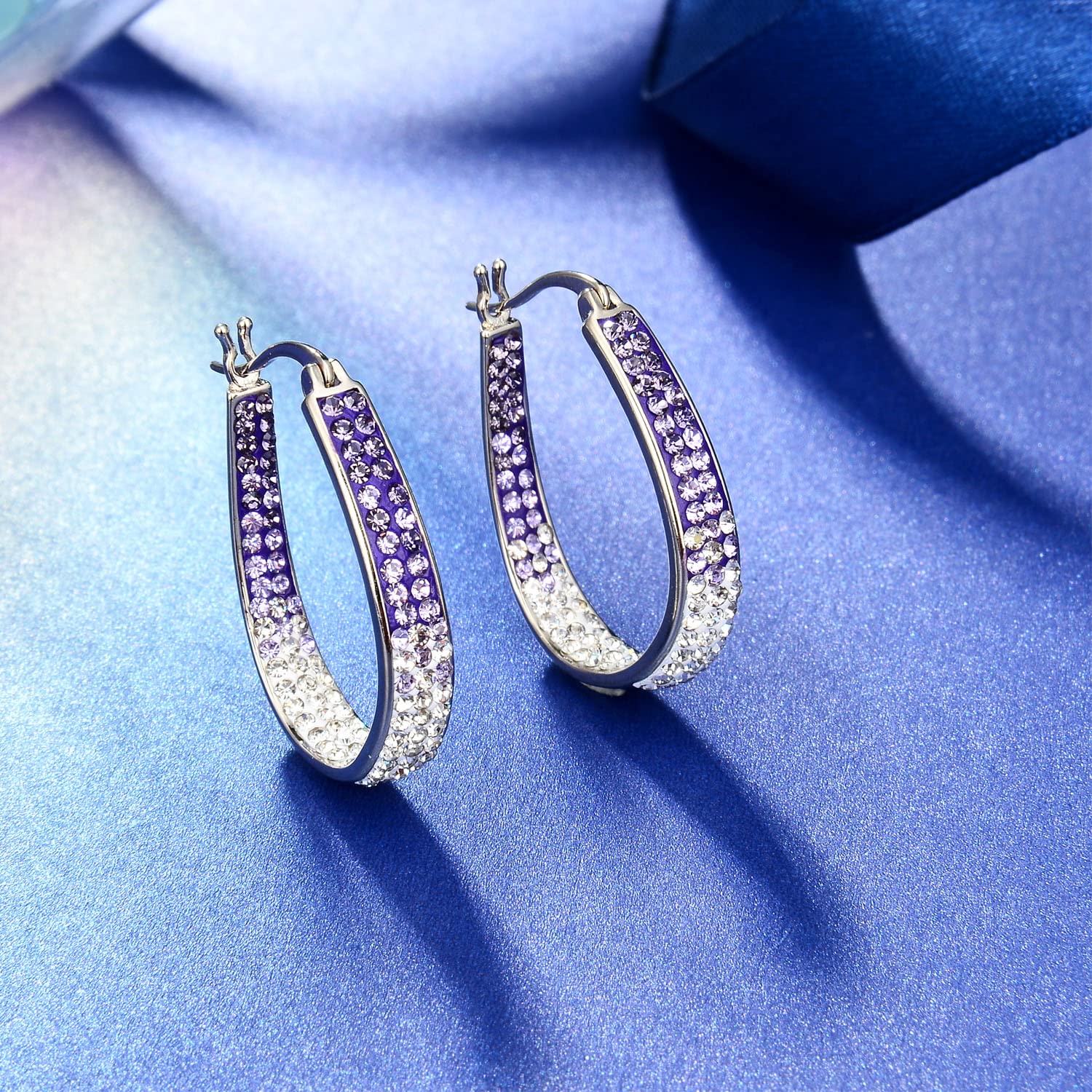 MUYUU Oval Hoop Earrings for Women - Rhodium Plated Inside Out Crystal Hoop Earrings - Trendy Fashion Jewelry for Party, Wedding & Everyday Wear