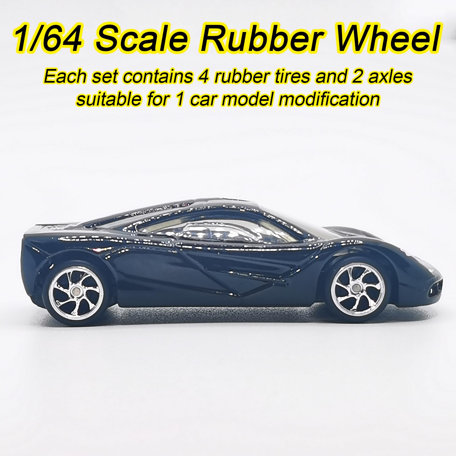 1/64 Scale Wheels and Tires Kit - 16 Set Chrome Plated Silver Alloy Rims with Rubber Tires for Diecast Model Cars - Perfect for Customizing 1/64 Scale Car Collections, Display Cases, and Diorama Scenes