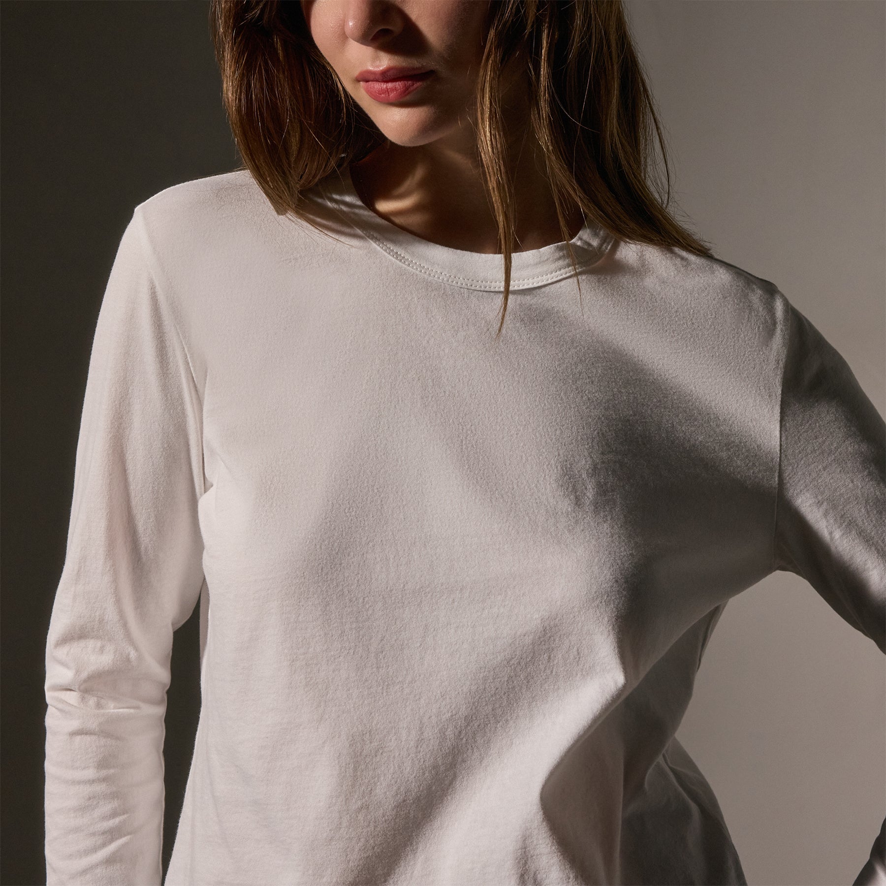 Soft Brushed Elevated Jersey Long Sleeve T-Shirt for Women - Comfortable White Cotton Top for Casual Wear, Layering & Everyday Outfits