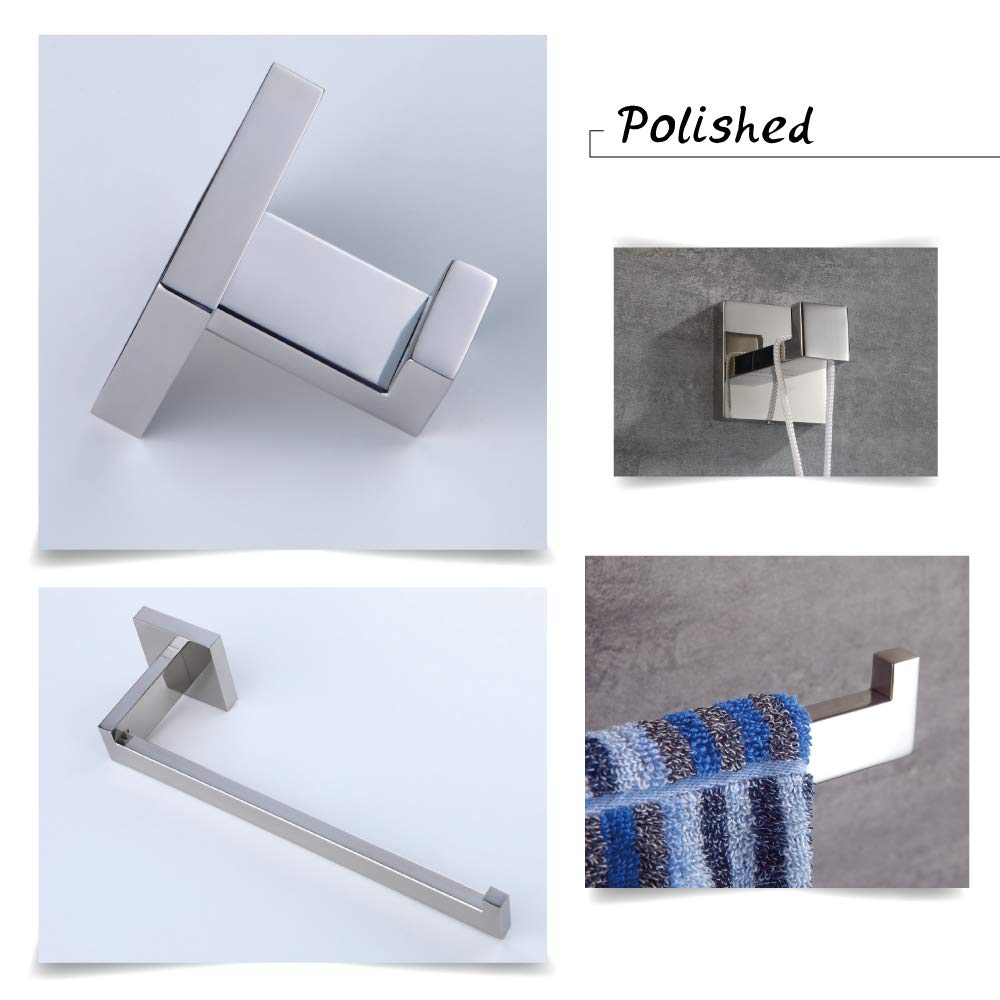 Premium 3-Piece Bathroom Accessory Set - SUS 304 Stainless Steel Toilet Paper Holder, Hand Towel Bar & Robe Hook Wall Mount - Polished Finish (Q7010P) - Perfect for Modern Bathrooms, Powder Rooms & Guest Suites