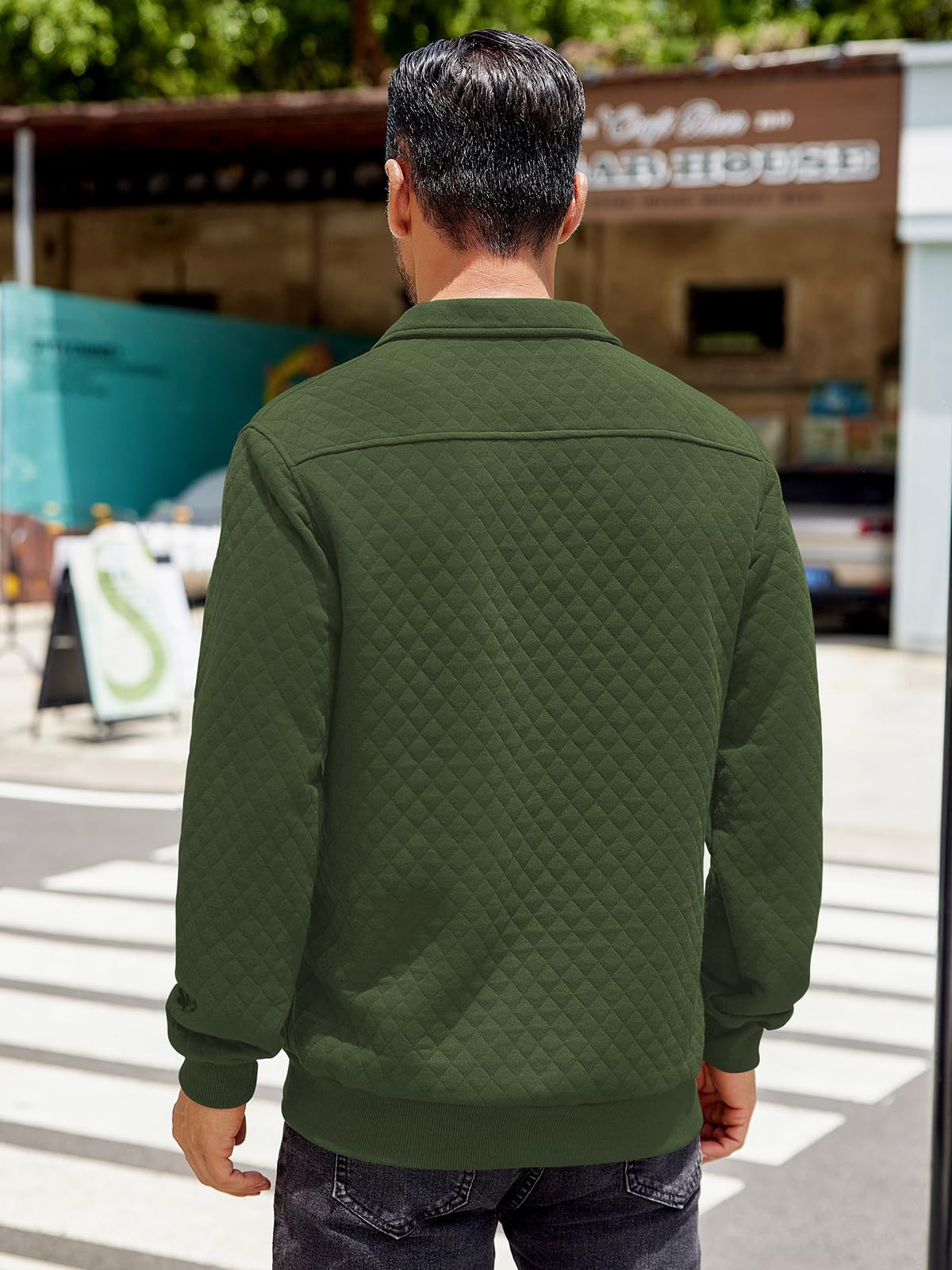 COOFANDY Men's Quilted Quarter Sweatshirt - Long Sleeve Mock Neck Waffle Knit Pullover with Pockets | Casual Polo Shirt for Workout, Outdoor Activities & Everyday Wear