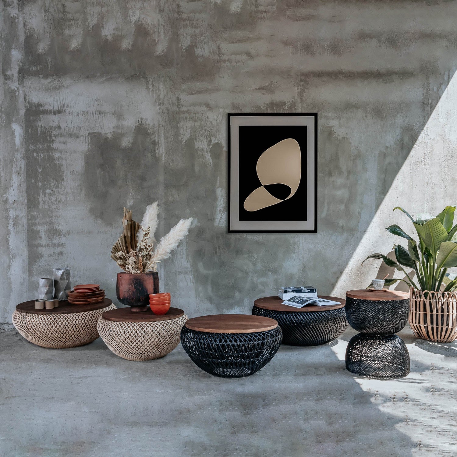 Modern Bayan Wave Coffee Table - Black Wooden Accent Table for Living Room, Perfect for Home Decor & Small Space Furniture