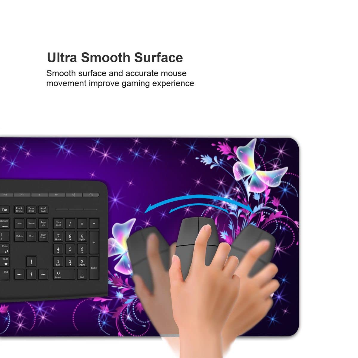 Premium Large Gaming Mouse Pad with Stitched Edges - XXL Non-Slip Rubber Base Desk Mat for PC, Laptop & Office - Waterproof Keyboard Protector & Writing Surface - Perfect for Gaming, Work & Home Office (Butterflies & Pink Roses Design)