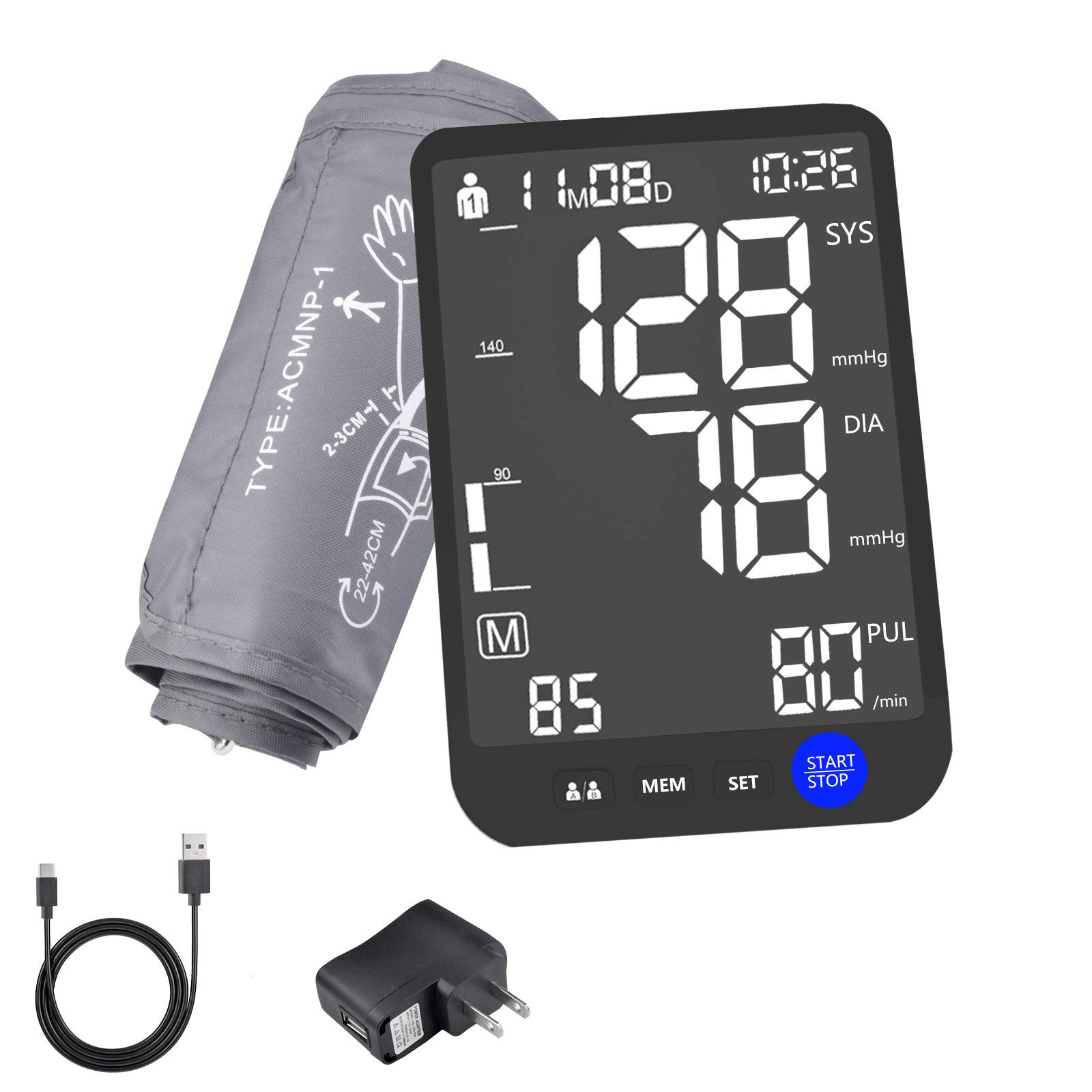 Accurate Digital Automatic Upper Arm Blood Pressure Monitor for Home Use - Large Cuff (22-42cm), Hypertension & Pulse Measurement, 2-User Memory, Extra Large LCD Display - Ideal for Elderly & Family Health Monitoring