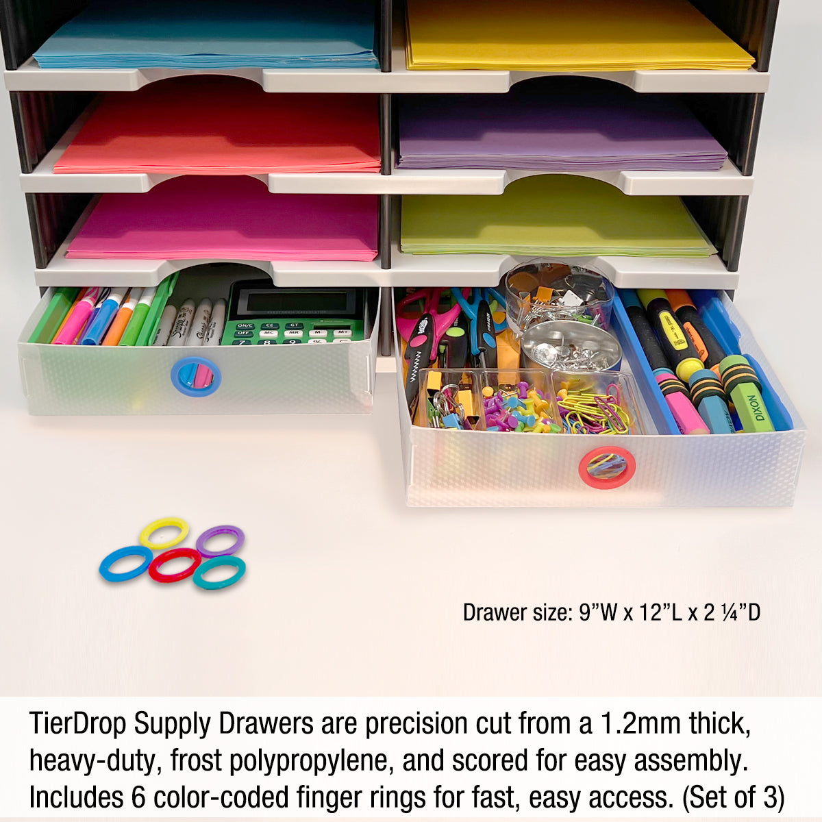 Desktop Organizer 6-Letter Tray Sorter with 2 Supply Drawers | Modular File Organizer for Documents, Office Supplies & Paperwork | Perfect for Home Office, School & Workspace Organization