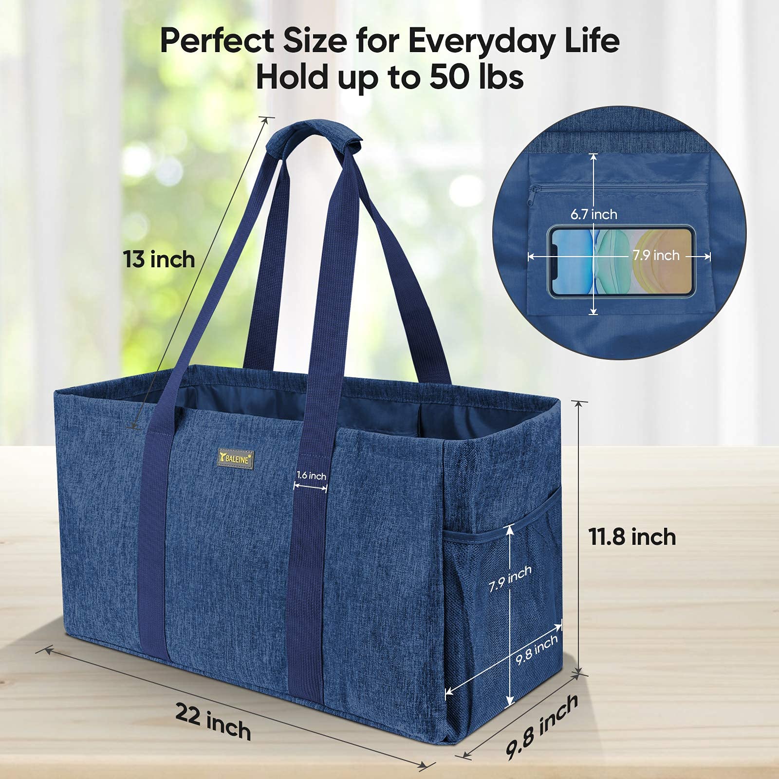 BALEINE Large Utility Tote Bag with Metal Wire Frame - Durable Shopping, Beach & Grocery Bag for Women | Perfect for Work, Travel & Everyday Use