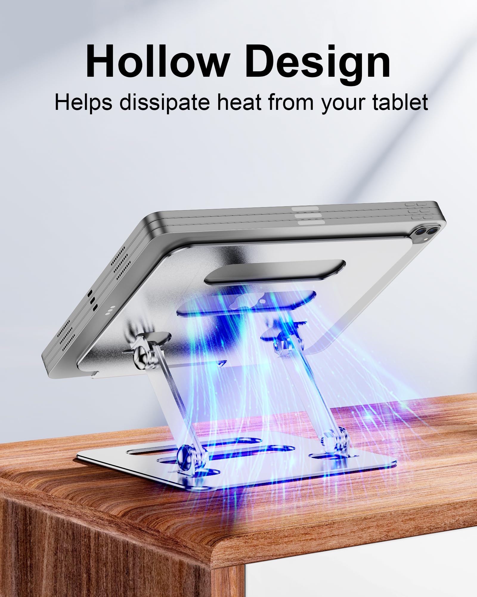 Adjustable Aluminum Tablet Stand Holder for iPad Pro/Air/Mini, Kindle & 4.7-12.9 Inch Tablets - Foldable & Portable Desk Stand for Work, Travel & Home Use (Silver)