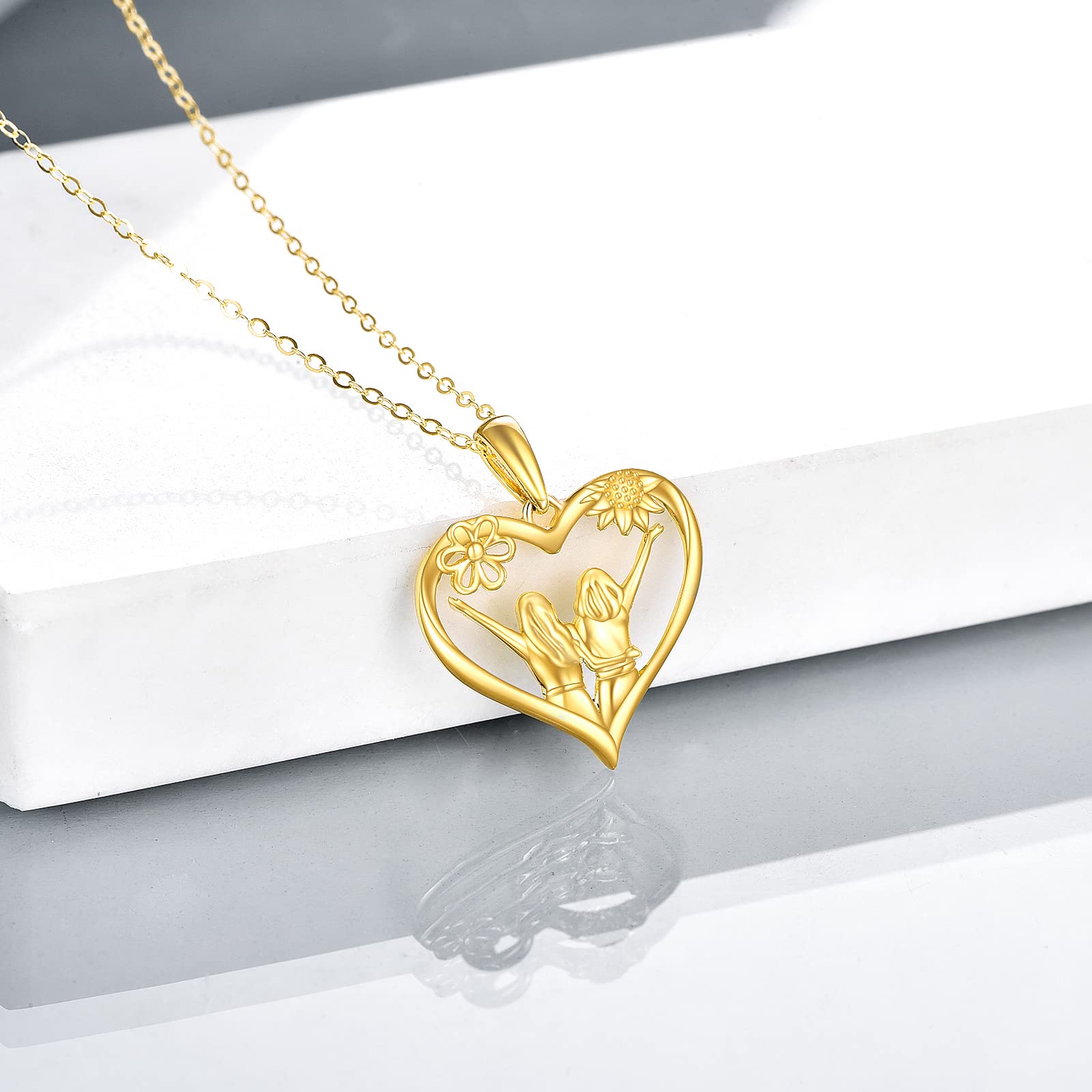 14K Real Gold Sister Necklace for Women - Heart Pendant Jewelry for Mom, Sister & Best Friend | Birthday, Mother's Day & Anniversary Gift | Perfect for Everyday Wear & Special Occasions