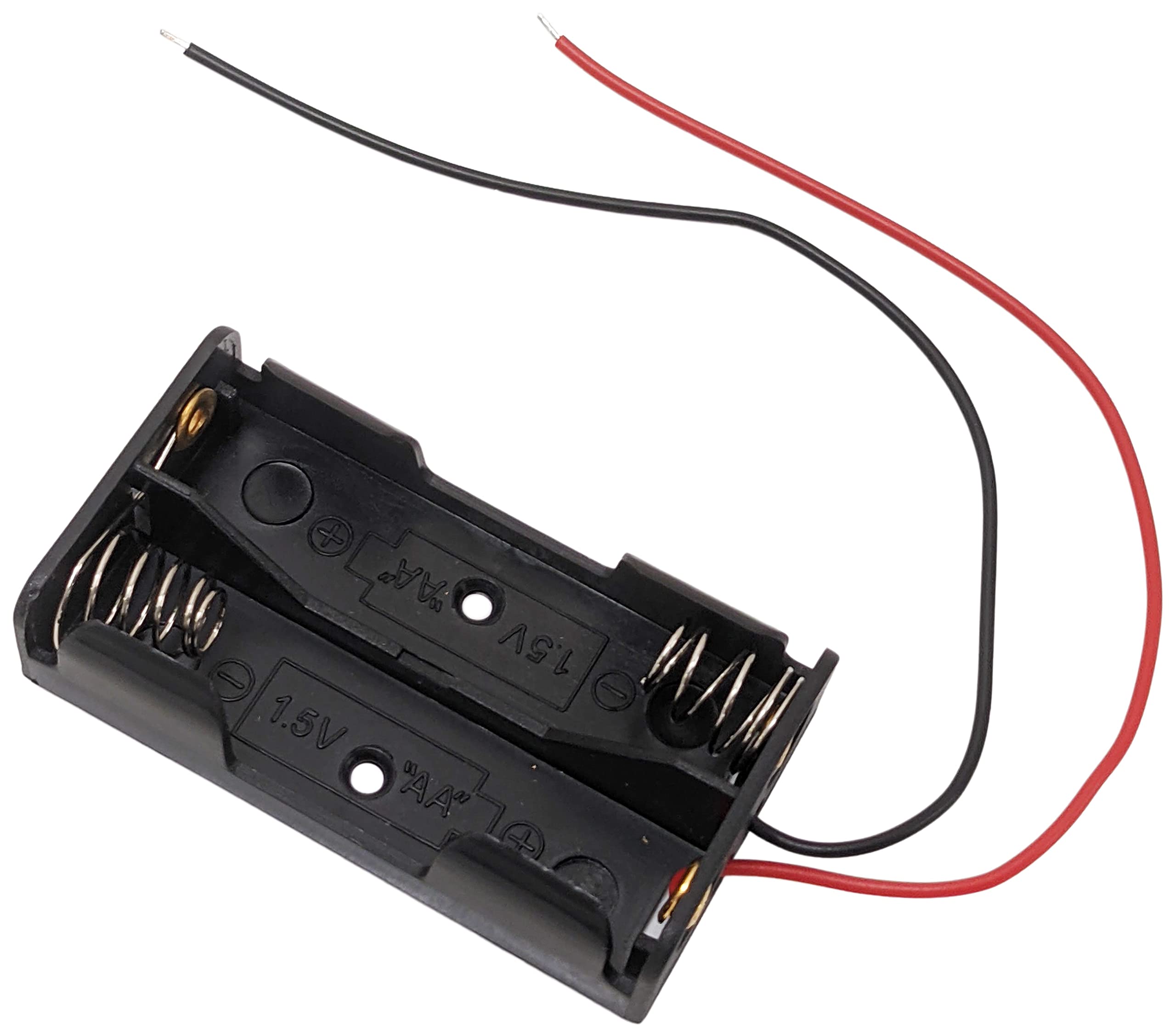2-Pack AA Battery Holder with Wire Leads - Secure Plastic Case for 2 AA Batteries (2.3
