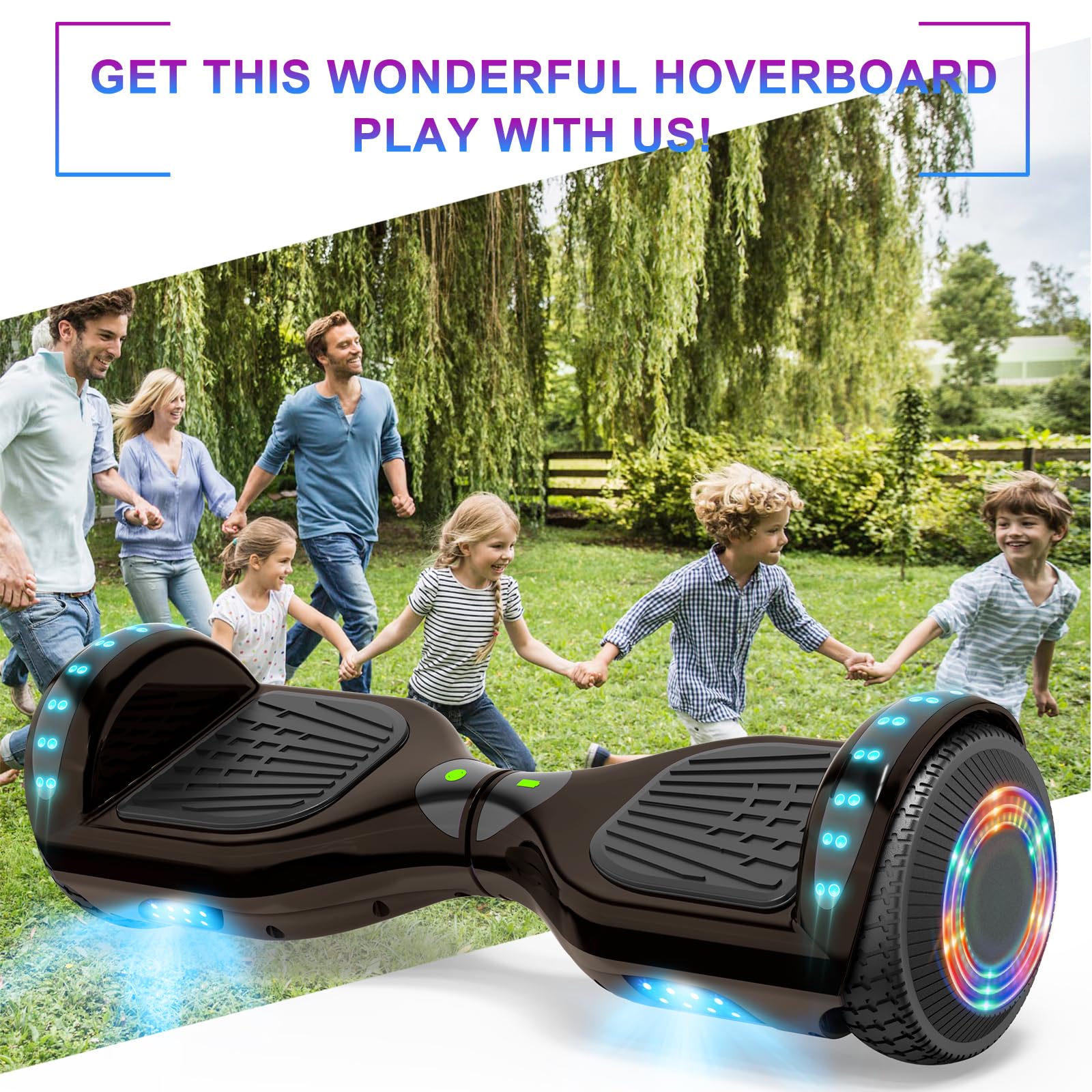 SISIGAD Hoverboard for Kids Ages 6-12 - Bluetooth Speaker & LED Light Wheels - UL2272 Certified Self-Balancing Scooter - Perfect Birthday Gift for Boys & Girls - Indoor & Outdoor Fun