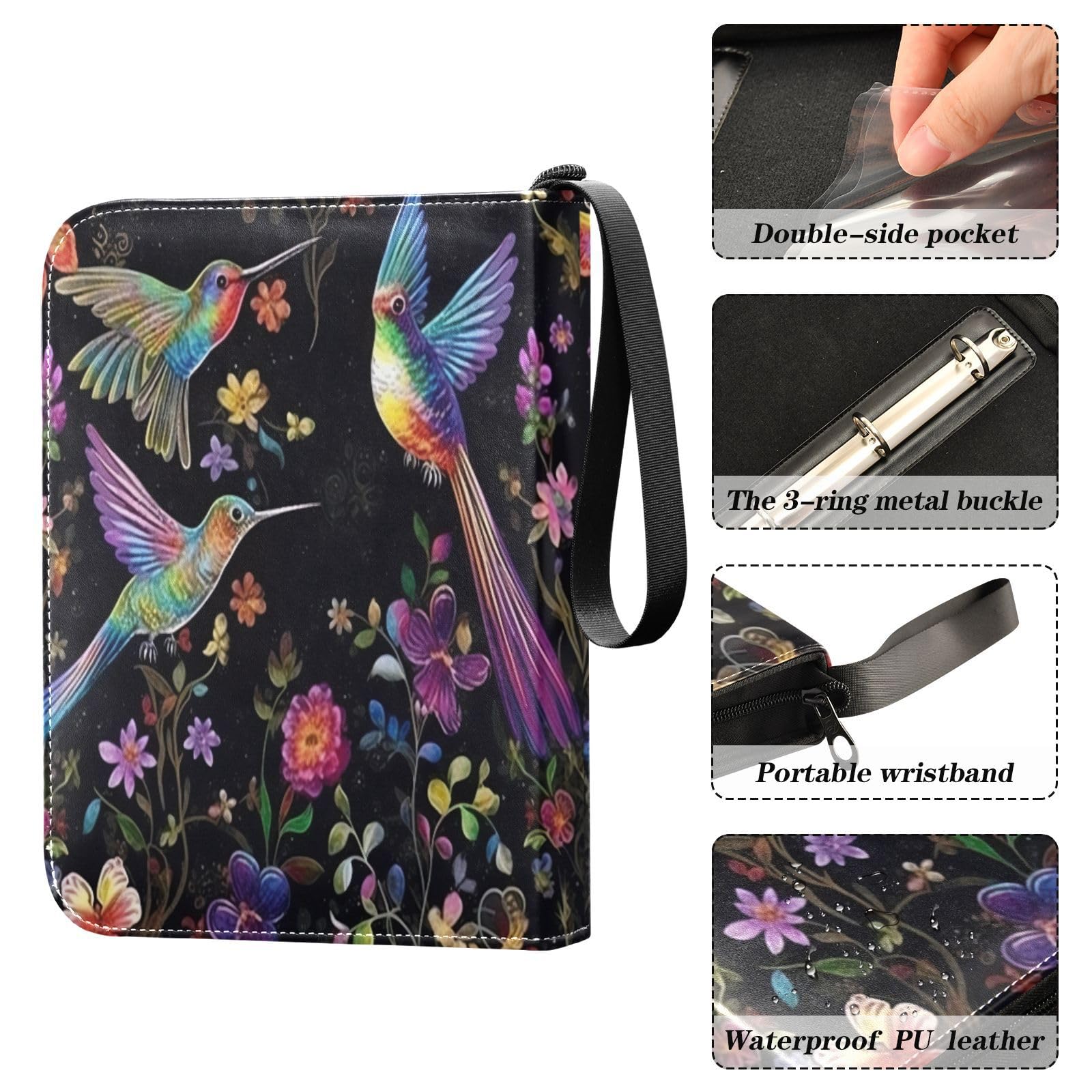 Qilmy 400 Pocket PU Leather Trading Card Binder - Premium Collector Album for Sports Cards, Game Cards & TCG - Durable Card Storage with Hummingbird Design | Perfect for MTG, Pokémon, Yu-Gi-Oh! & Sports Memorabilia Collection