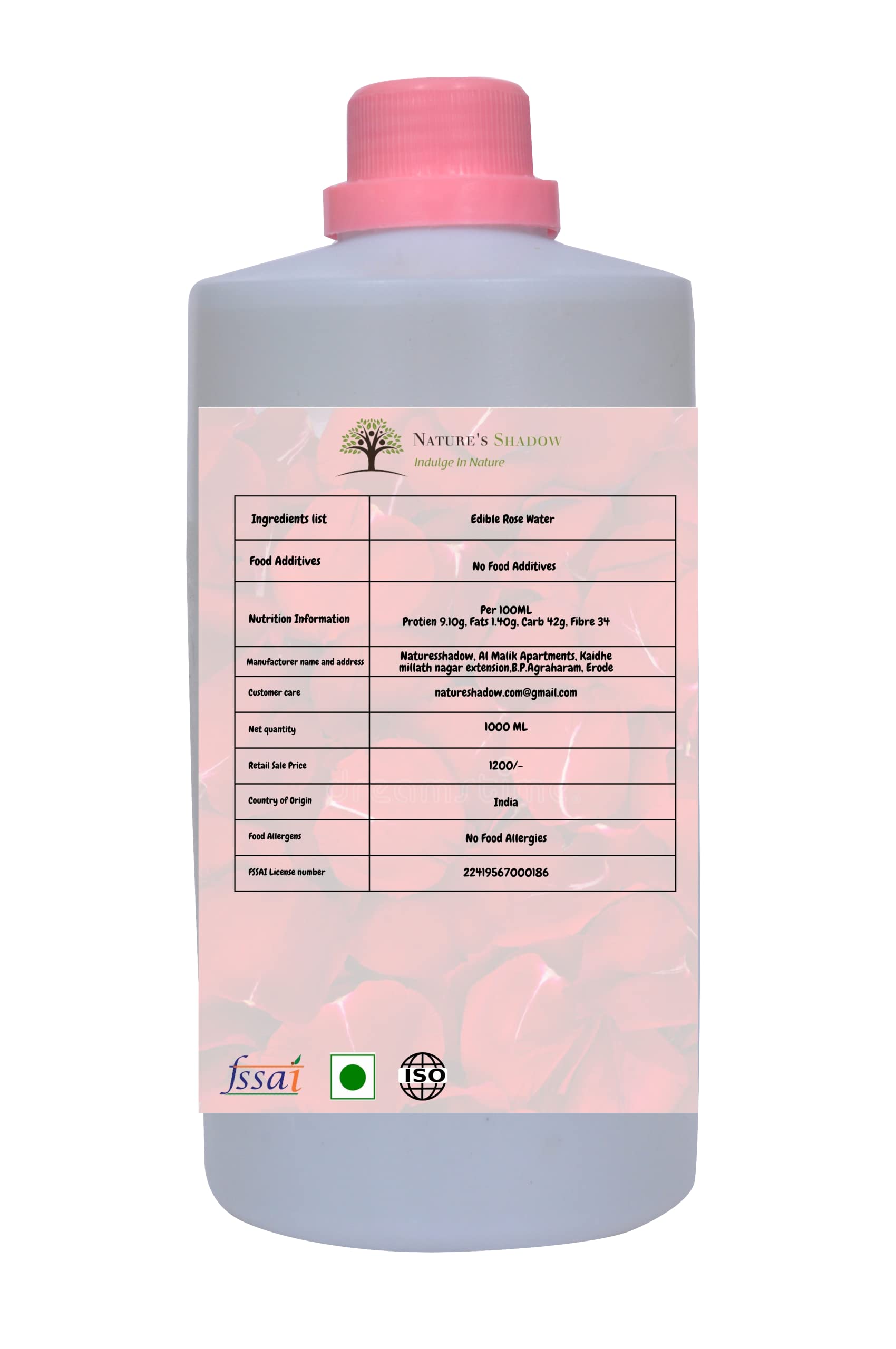 Pure Edible Rose Water Concentrate (1000ml) - USDA Organic, All-Natural Hydrosol for Skin Care, Aromatherapy & Culinary Use | Perfect for Baking, Cocktails & DIY Beauty Recipes