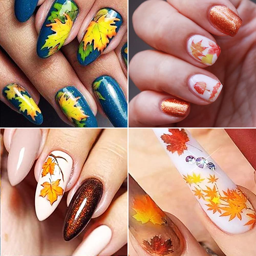 3D Self-Adhesive Fall Nail Stickers - Autumn Maple Leaf Nail Art Decals for Acrylic Nails | Thanksgiving Nail Accessories for Women, Girls & Kids (8 Sheets) | Perfect for Halloween, Thanksgiving Parties & Seasonal Nail Art Designs