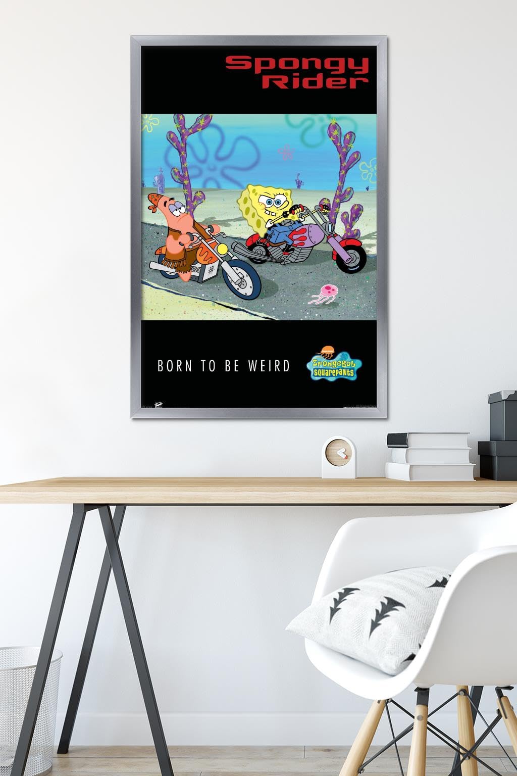 Trends International Nickelodeon SpongeBob SquarePants Biker Wall Poster - 22.375 x 34 Inches Silver Framed Art Print for Kids Room Decor, Teen Bedroom, Game Room & Office Wall Art