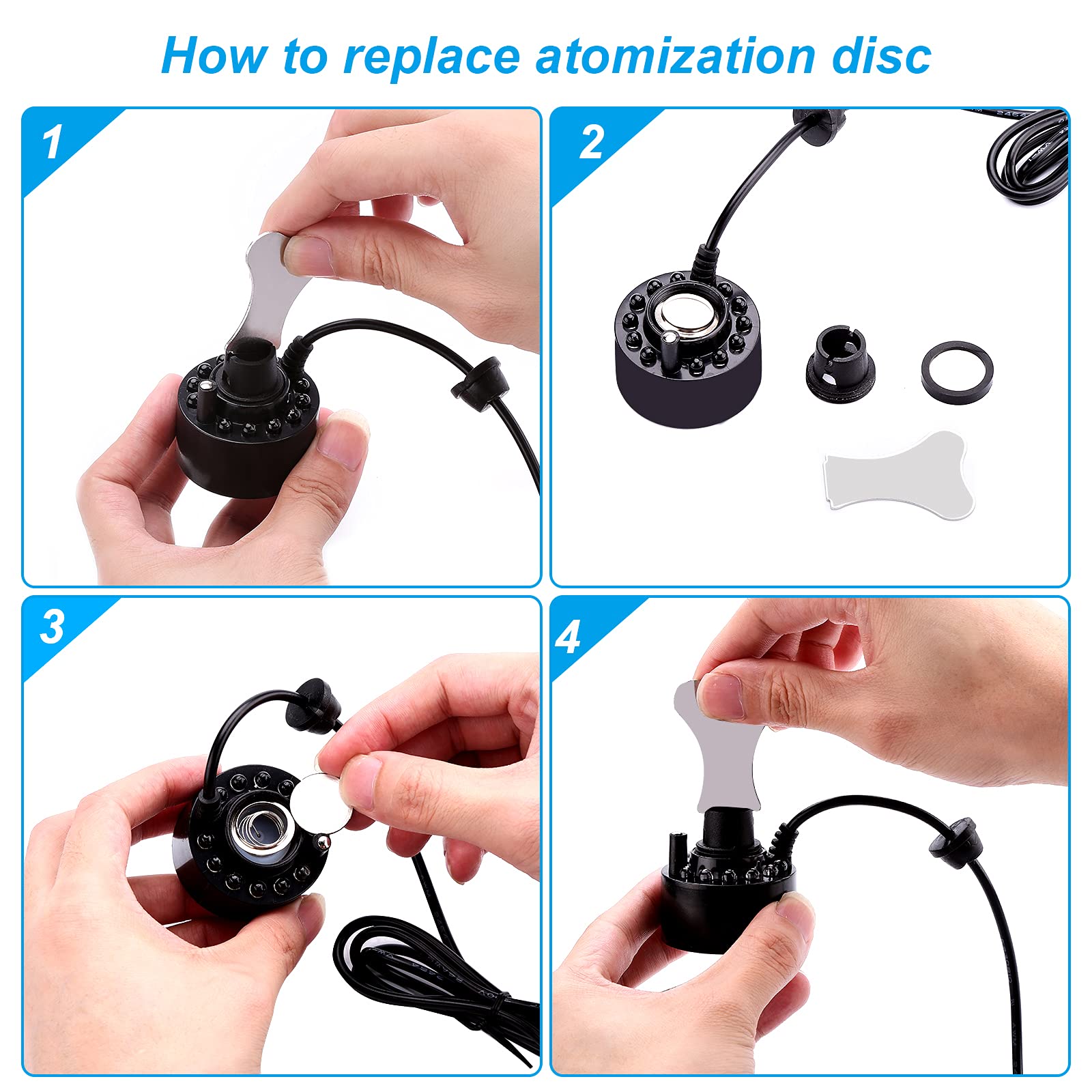 FITNATE Mist Maker Fogger Replacement Discs & Splash Guard - Compatible with Most Mist Makers - Includes Replacement Tool - Perfect for Humidifiers, Water Fountains, and Indoor Decor