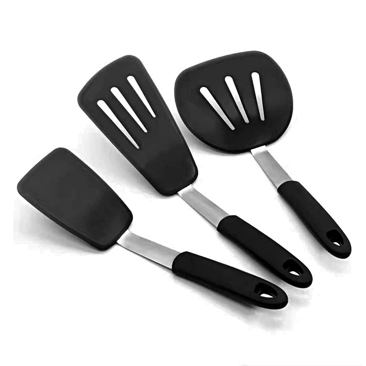 3-Pack Heat Resistant Silicone Spatulas (600°F) - Nonstick Cookware Turner, Fish Spatula, Pancake & Egg Flipper - Dishwasher Safe Kitchen Utensils for Baking, Frying, and Cooking - Easy to Clean